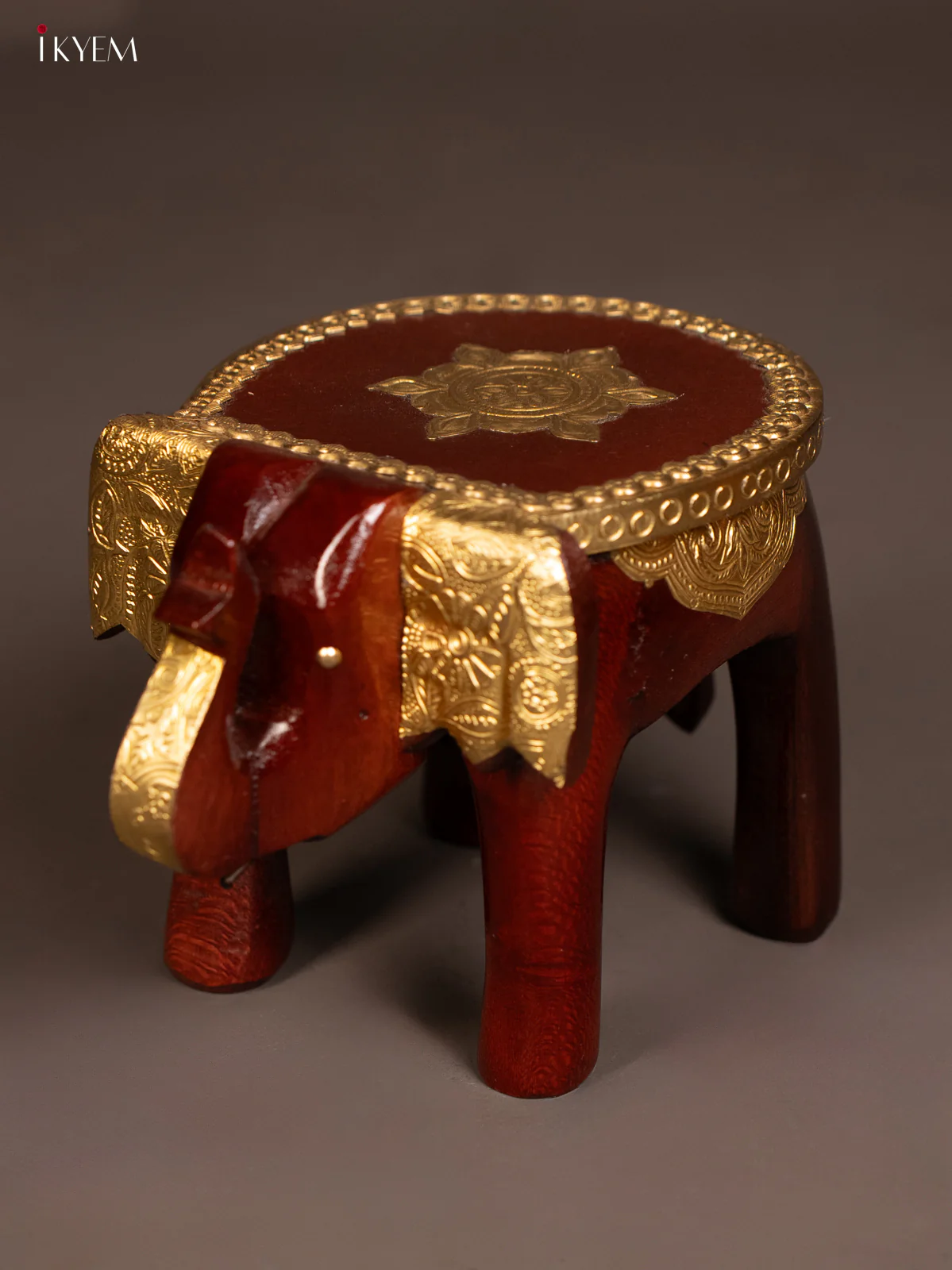 Wooden Brass Fitted Elephant Stool - 6 inch - KG01138 - Image 2
