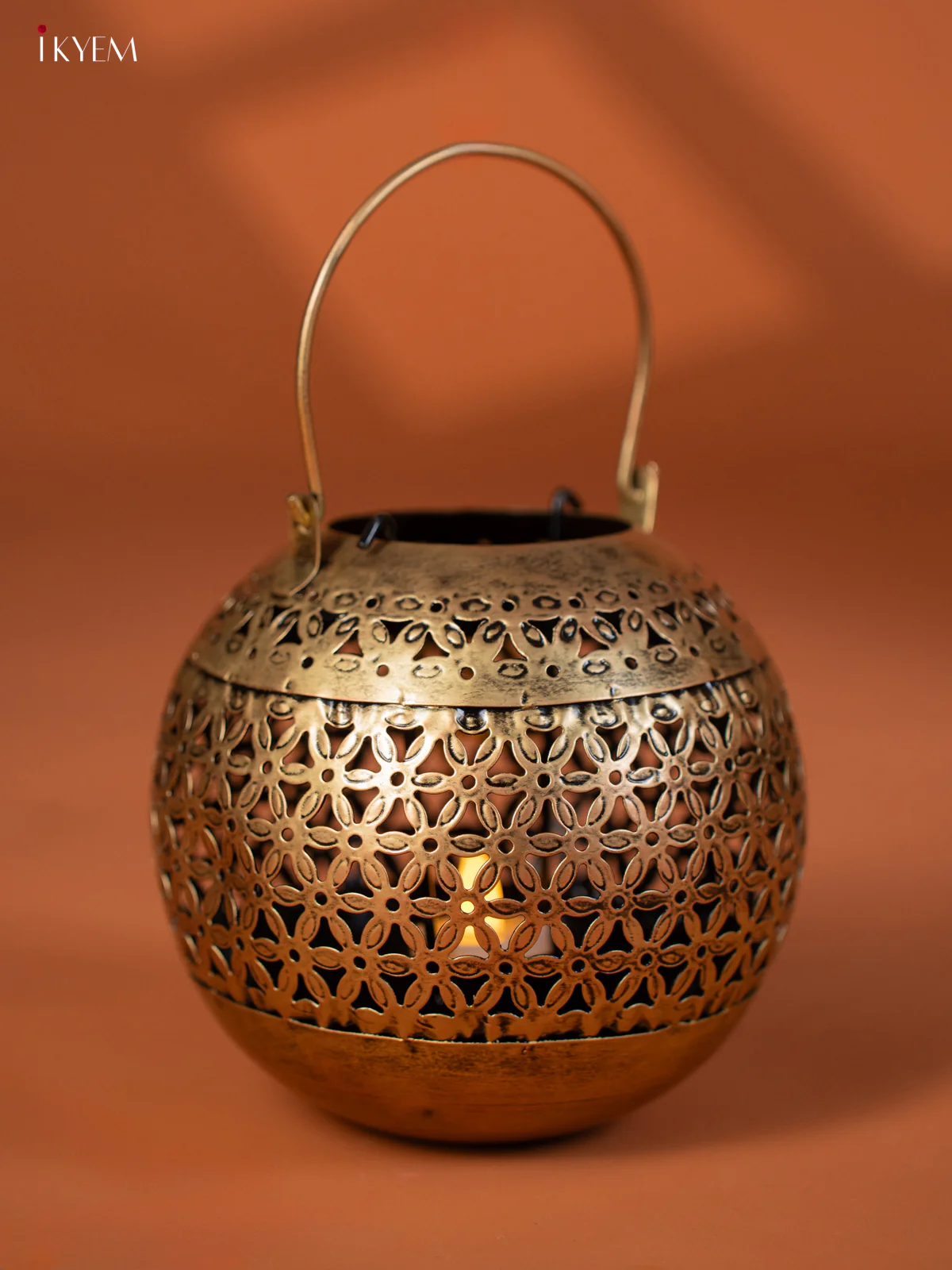 Metal Hanging T-light in Jhali Pattern - Big- KG01140 - Image 2