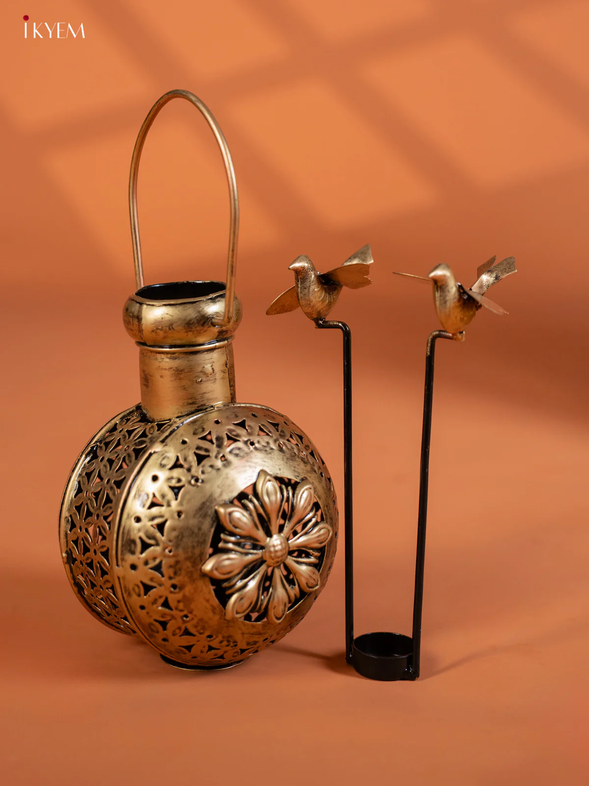 Metal Pot Shape T - light with Bird - Small - KG01144 - Image 2