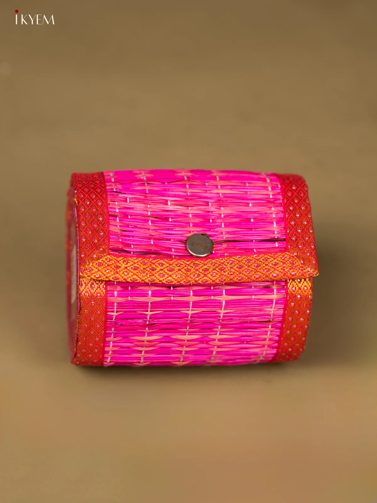 Pink Korai Bangle box with Zari Border - 4 Inch - KG01155