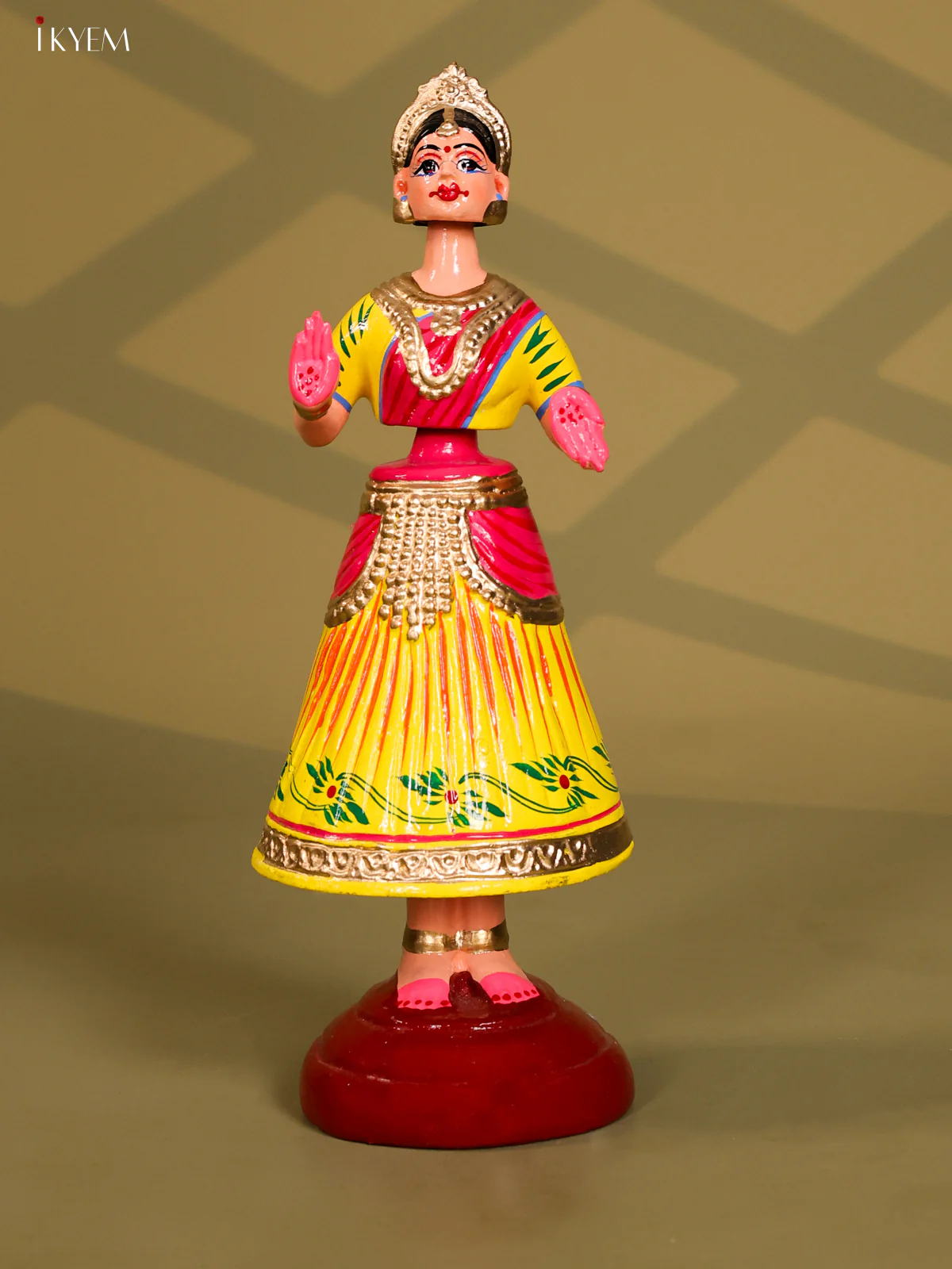 Thanjhavur/Tanjore Iconic Dancing Doll - Yellow with Pink