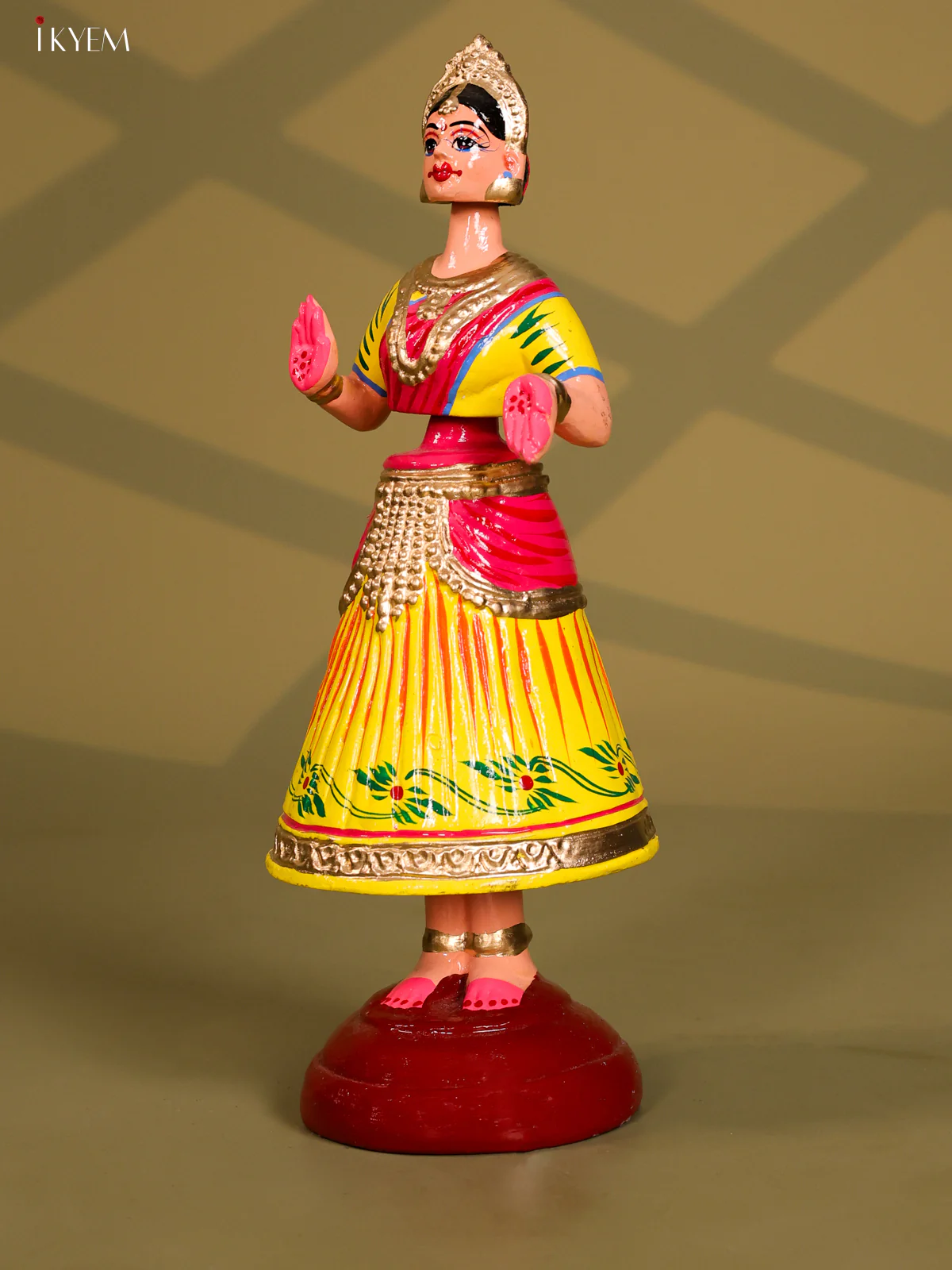 Thanjhavur/Tanjore Iconic Dancing Doll - Yellow with Pink - Image 3