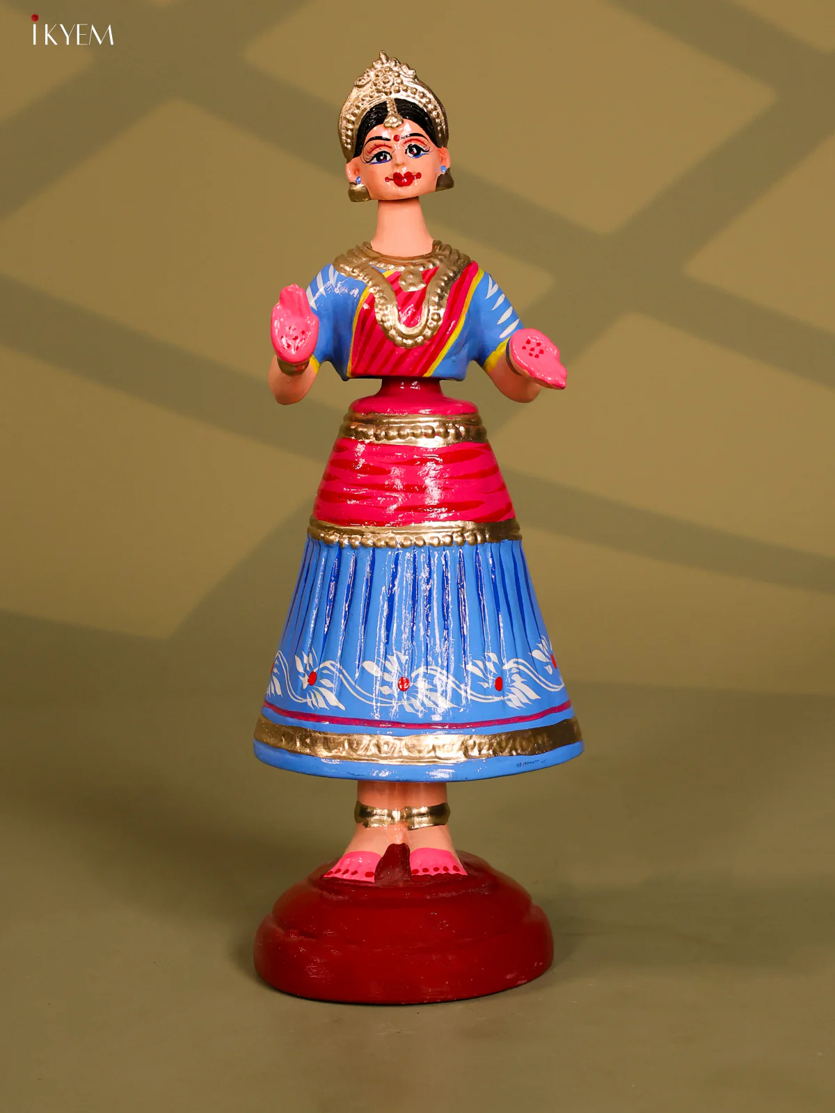 Thanjhavur/Tanjore Iconic Dancing Doll -  Pink with Blue