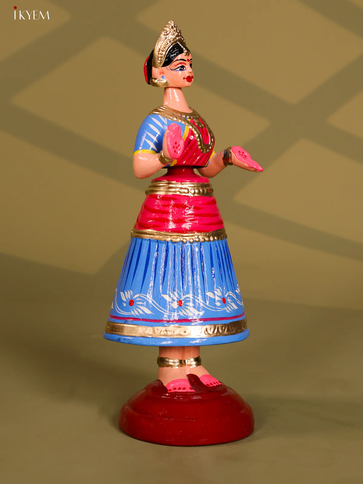 Thanjhavur/Tanjore Iconic Dancing Doll -  Pink with Blue - Image 2
