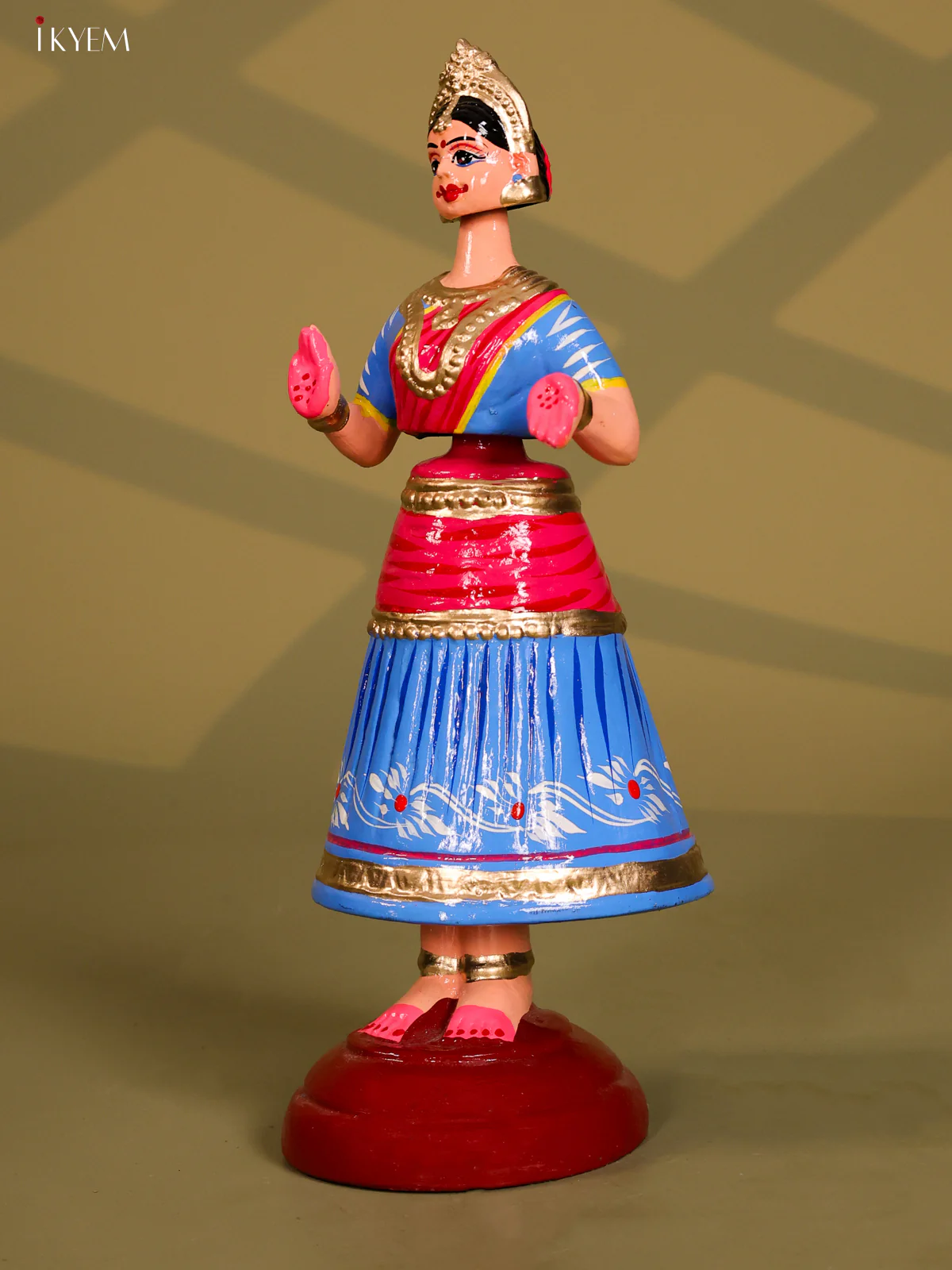 Thanjhavur/Tanjore Iconic Dancing Doll -  Pink with Blue - Image 3