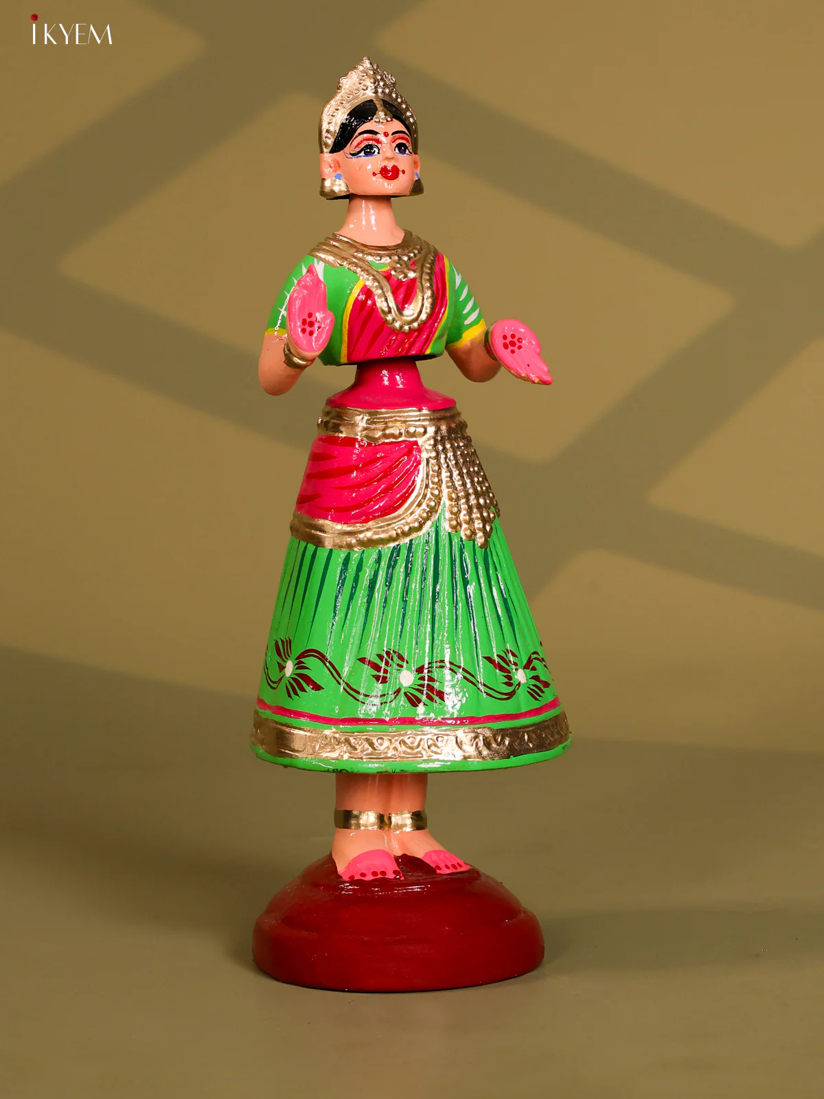 Thanjhavur/Tanjore Iconic Dancing Doll - Green With Pink - Image 2