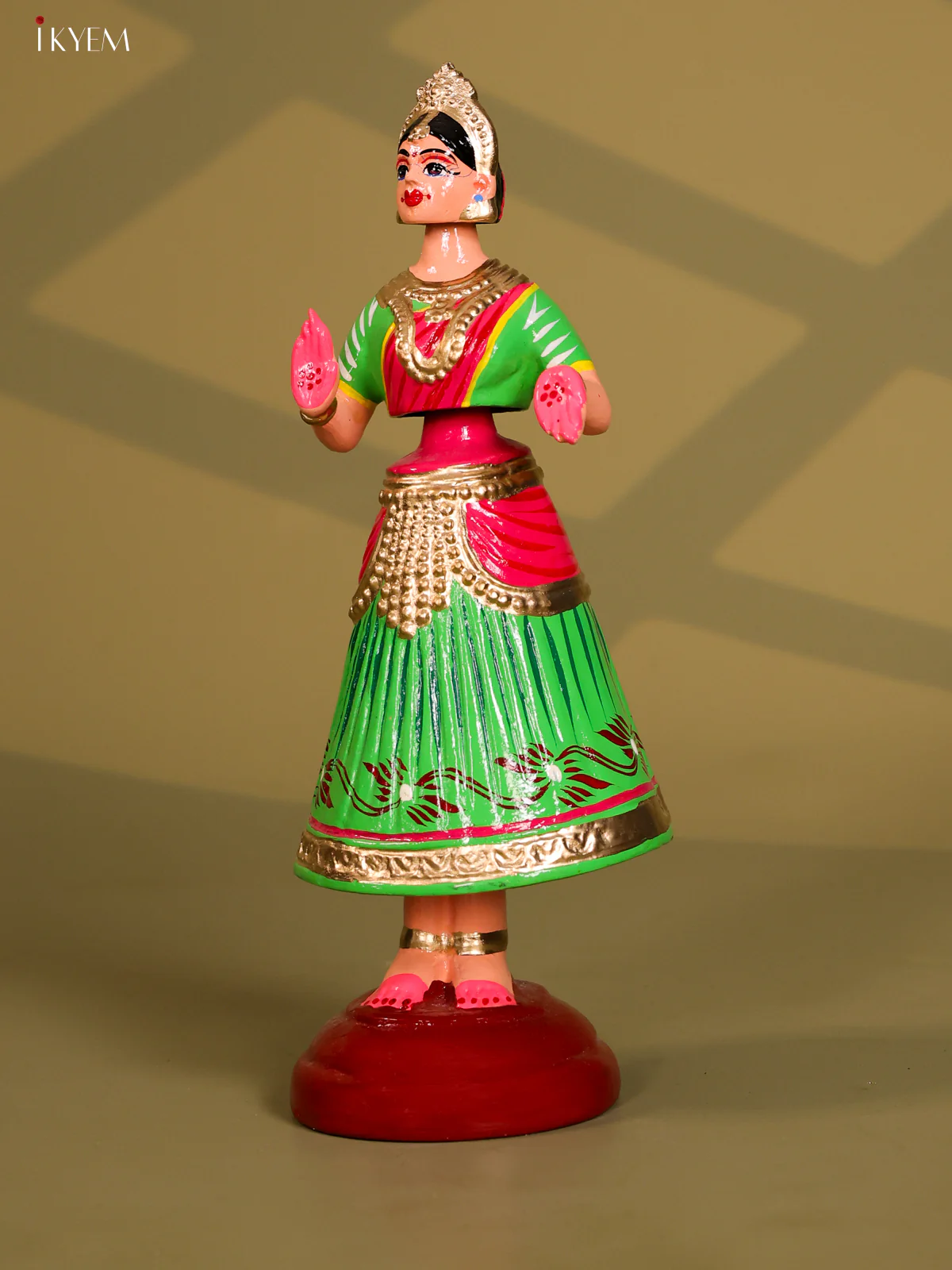 Thanjhavur/Tanjore Iconic Dancing Doll - Green With Pink - Image 3