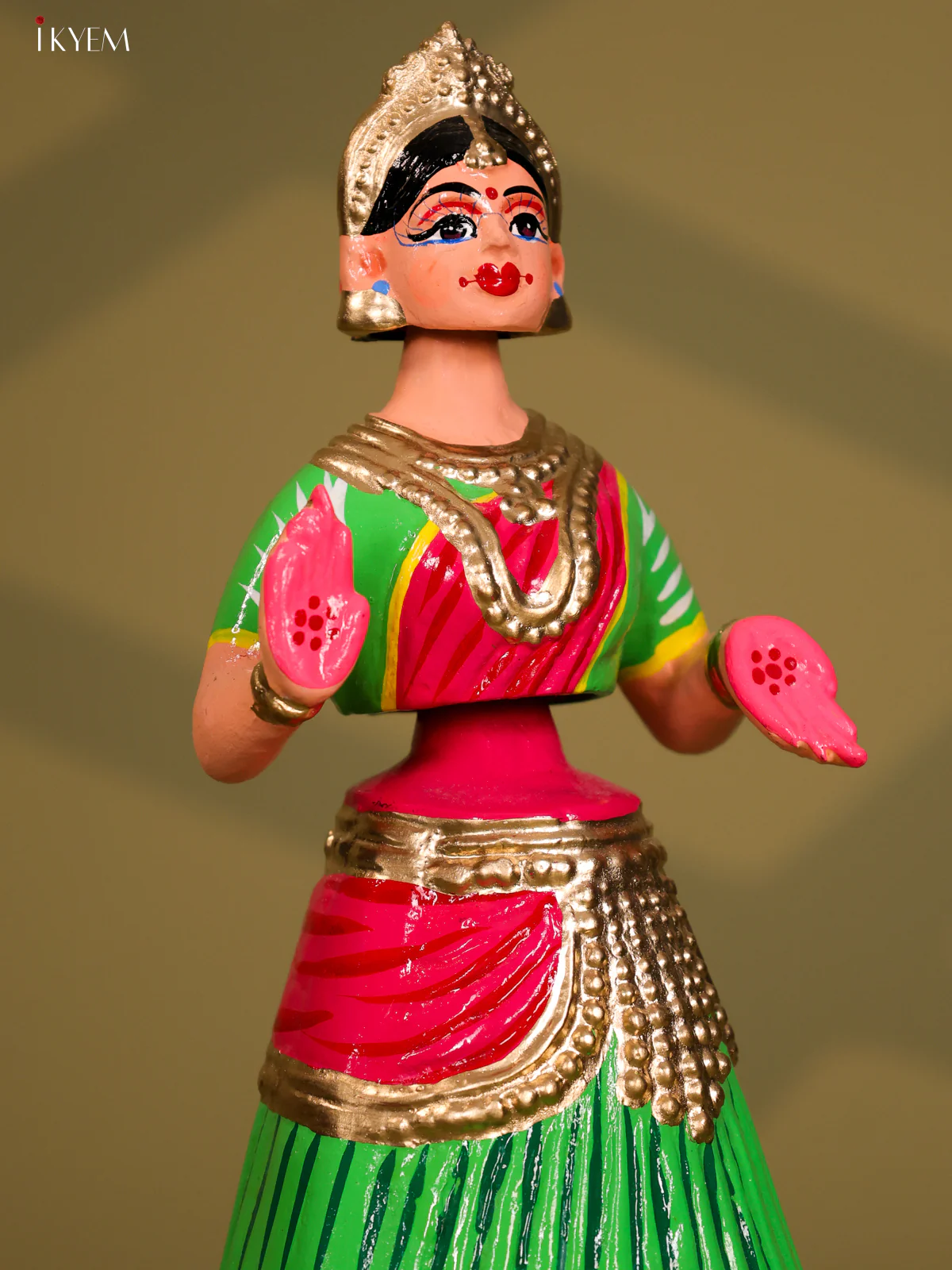 Thanjhavur/Tanjore Iconic Dancing Doll - Green With Pink - Image 4