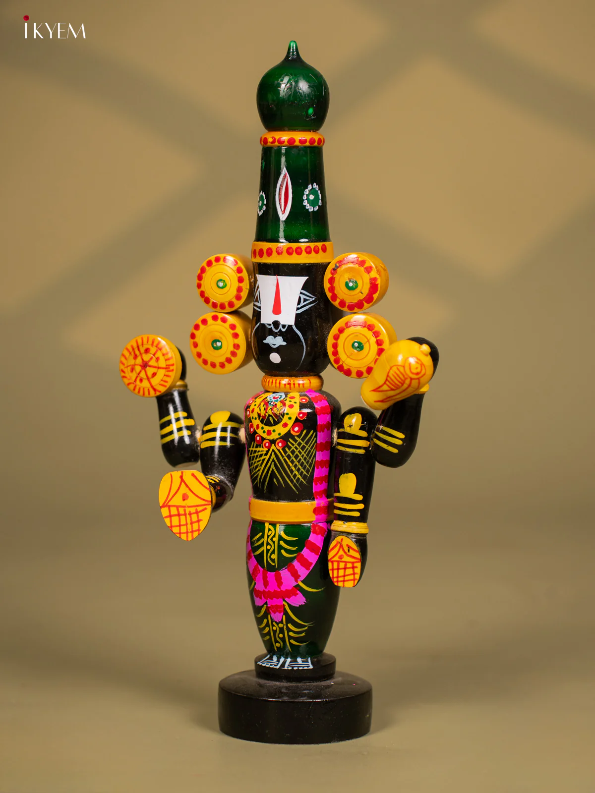Wooden Kondapalli Hand Painted Lord Venkateswara idol - Green & Black - Image 2