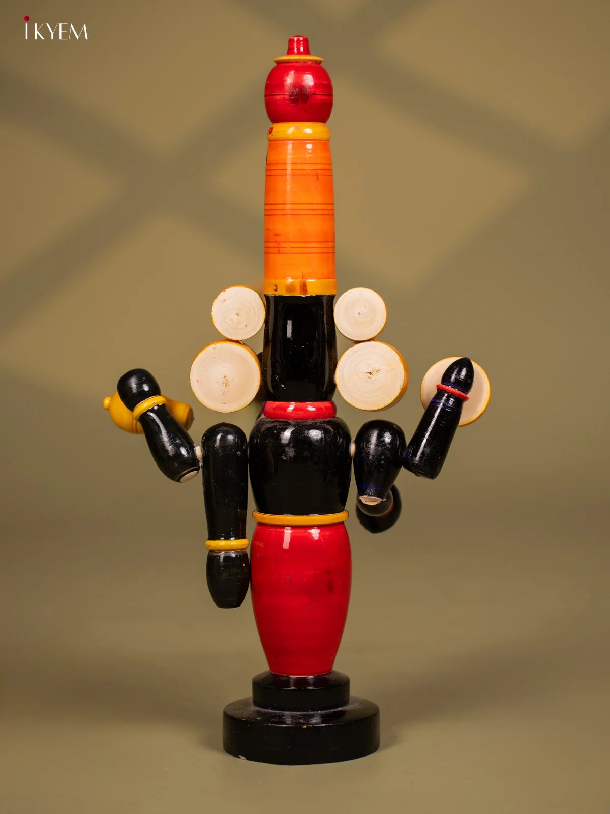 Wooden Kondapalli Hand Painted Lord Venkateswara idol - Orange & Balck - Image 4
