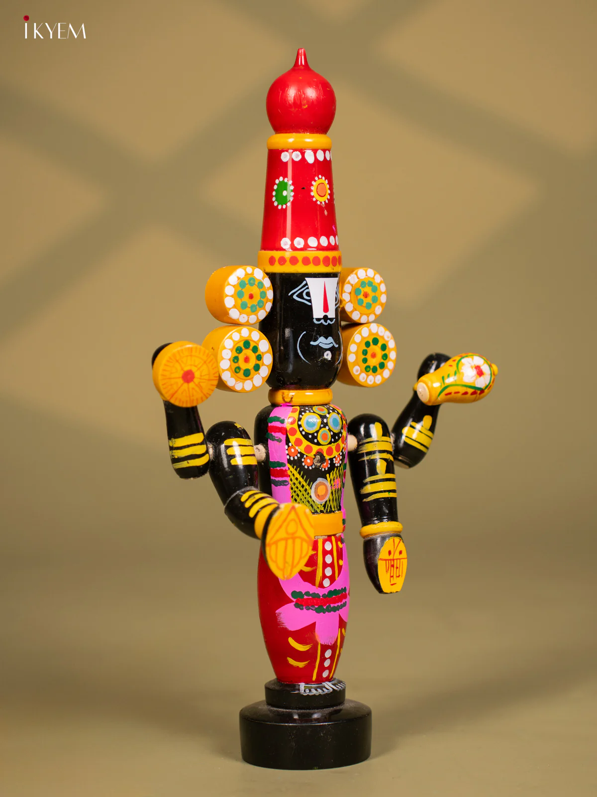 Wooden Kondapalli Hand Painted Lord Venkateswara idol - Red & Balck - Image 3
