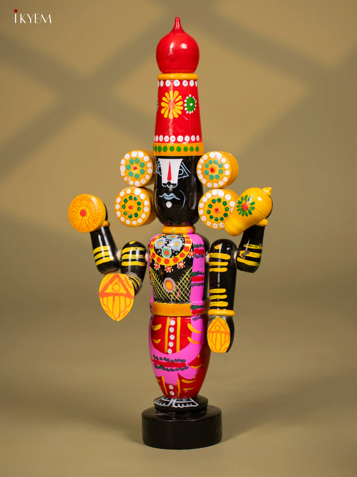 Wooden Kondapalli Hand Painted Lord Venkateswara idol - Red & Balck - Image 2