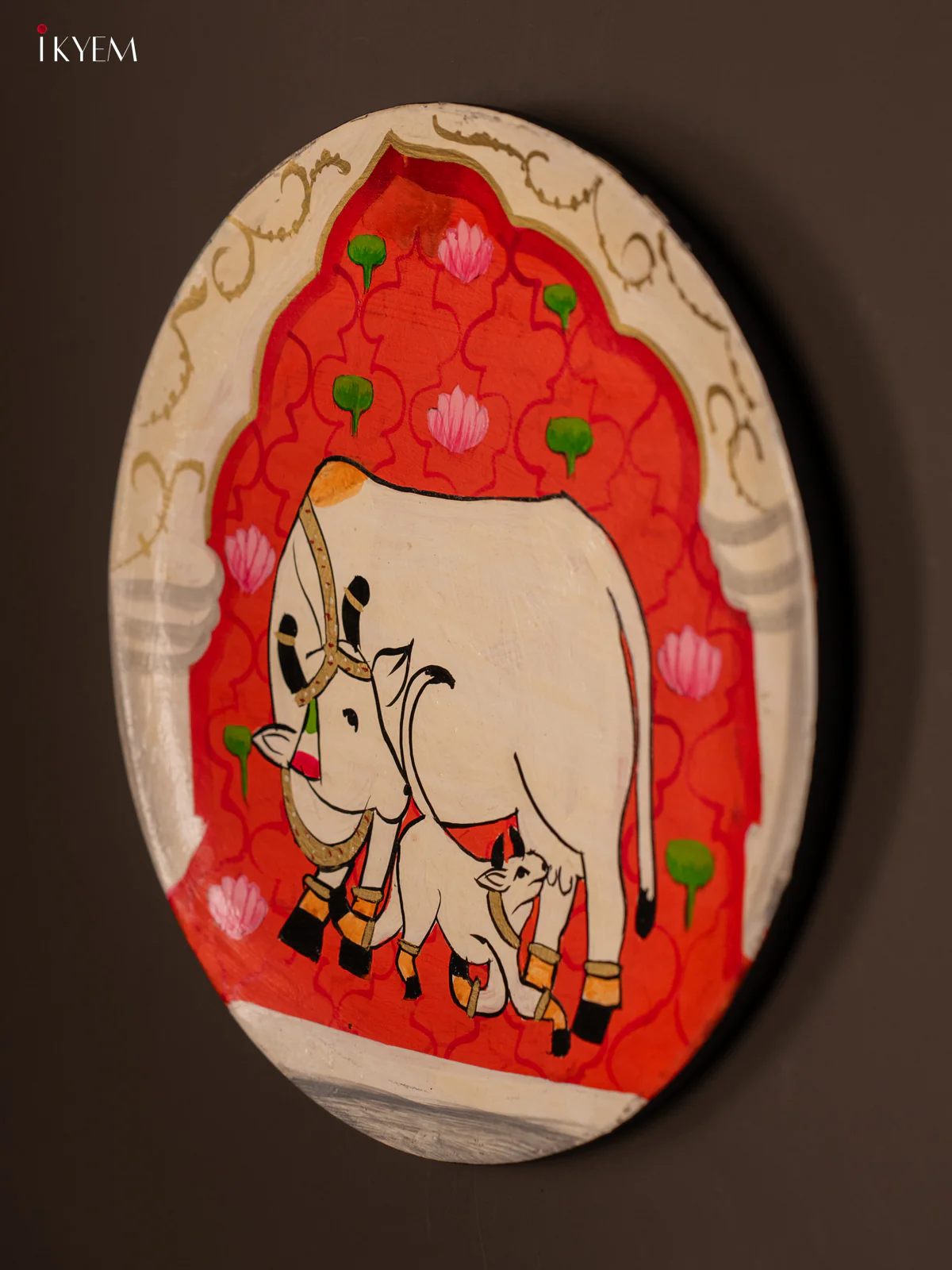 Wooden Hand painted Wall hanging plate - Cow and calf - orange - KG04171 - Image 4