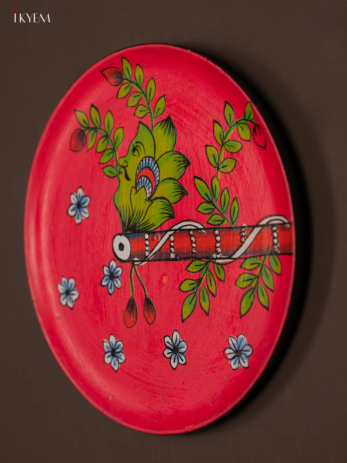 Wooden Hand painted Wall hanging plate - Flute - Pink - KG04176 - Image 4