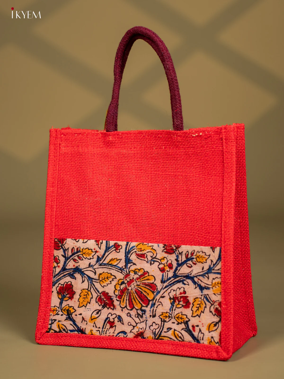 Jute Kalamkari Bag - Red - Image 3