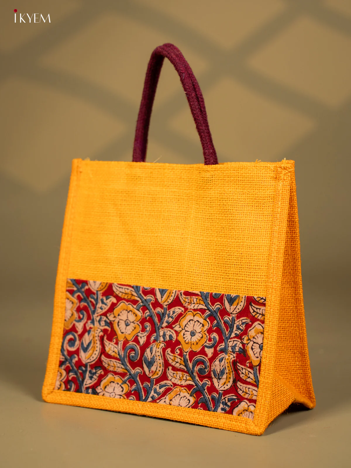 Jute Kalamkari Bag - Yellow - Image 3
