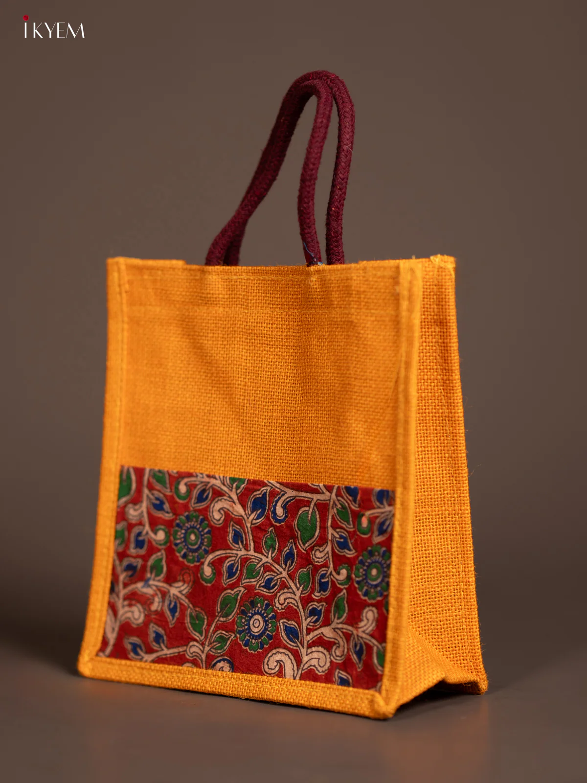Jute Kalamkari Bag - Yellow - Image 3