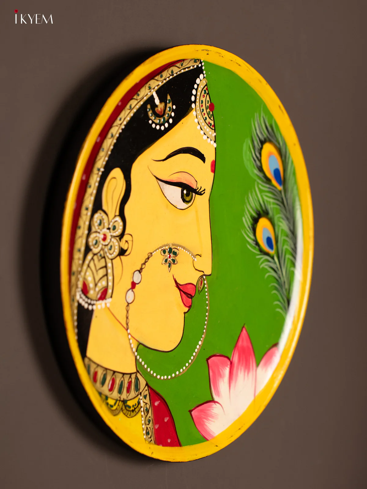 Wooden Hand painted Wall hanging plate - Krishna Radha - KG04208 - Image 2