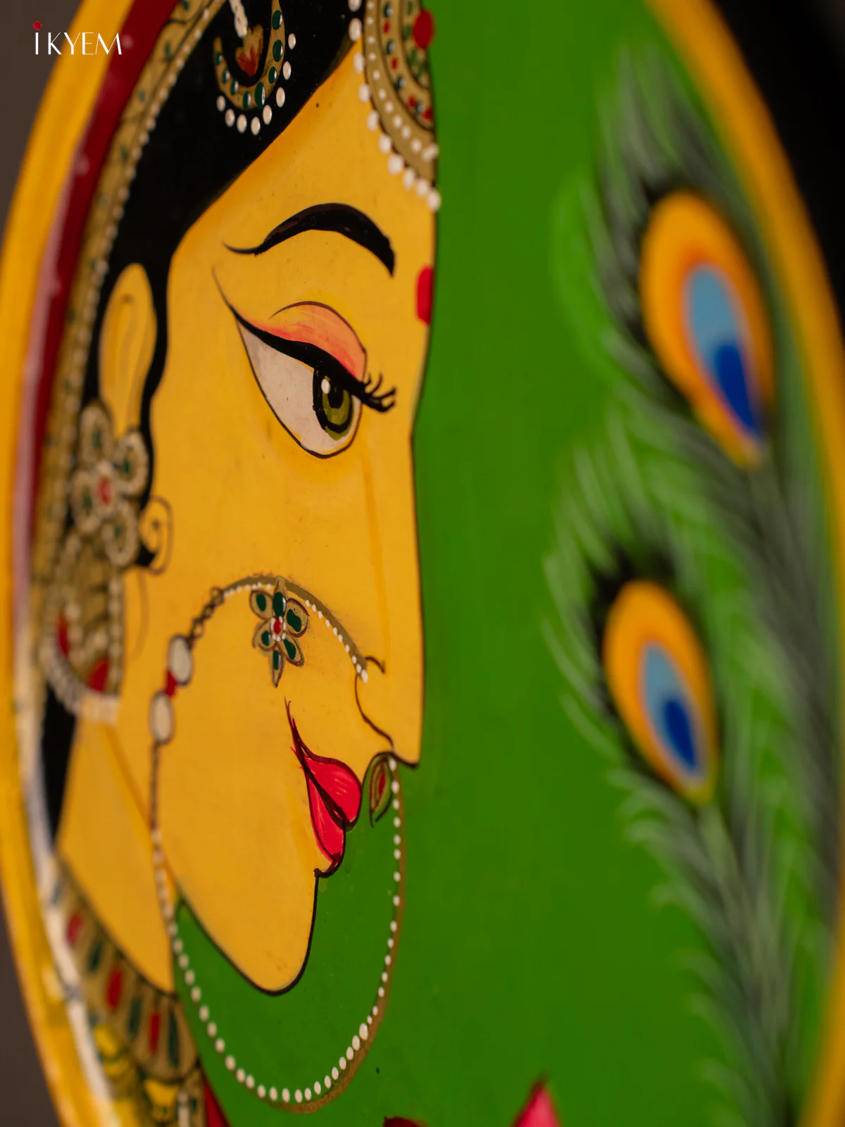 Wooden Hand painted Wall hanging plate - Krishna Radha - KG04208 - Image 3