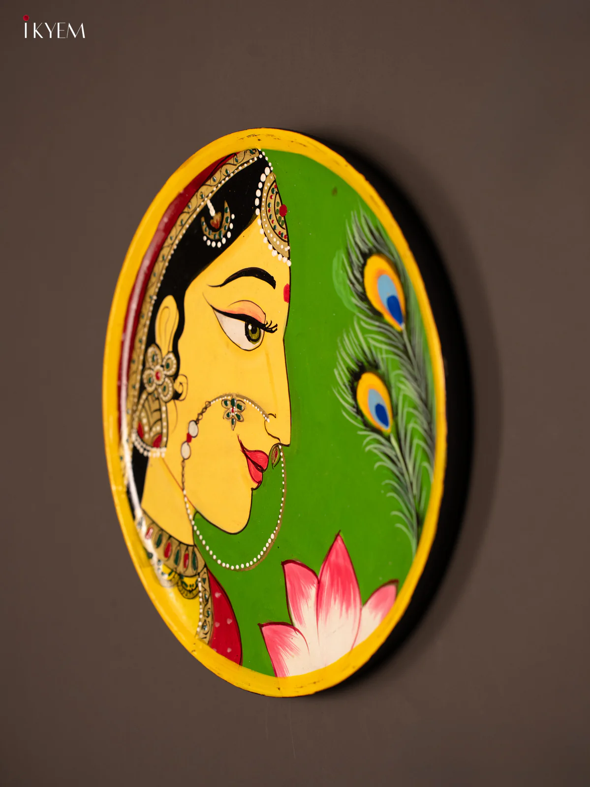 Wooden Hand painted Wall hanging plate - Krishna Radha - KG04208 - Image 4