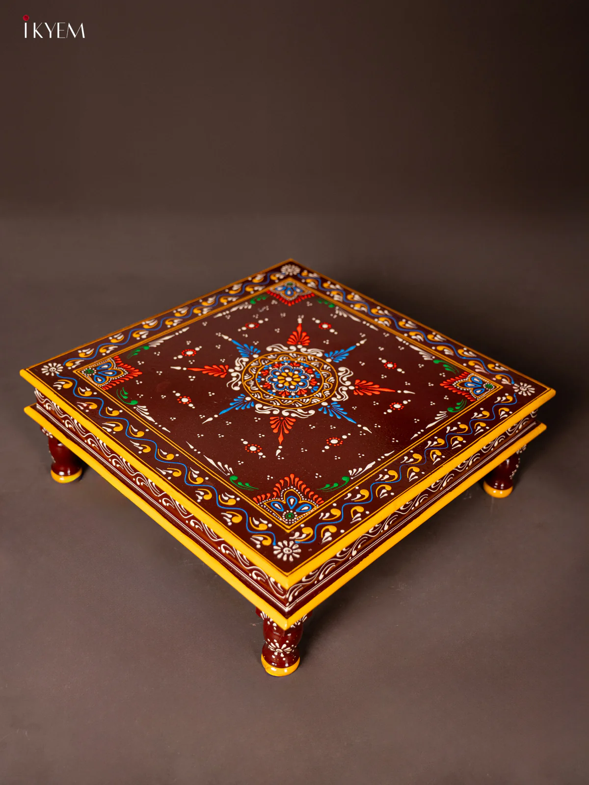 Wooden Hand Painted Manai/Bajot - Brown 18 Inches - KG16111 - Image 2