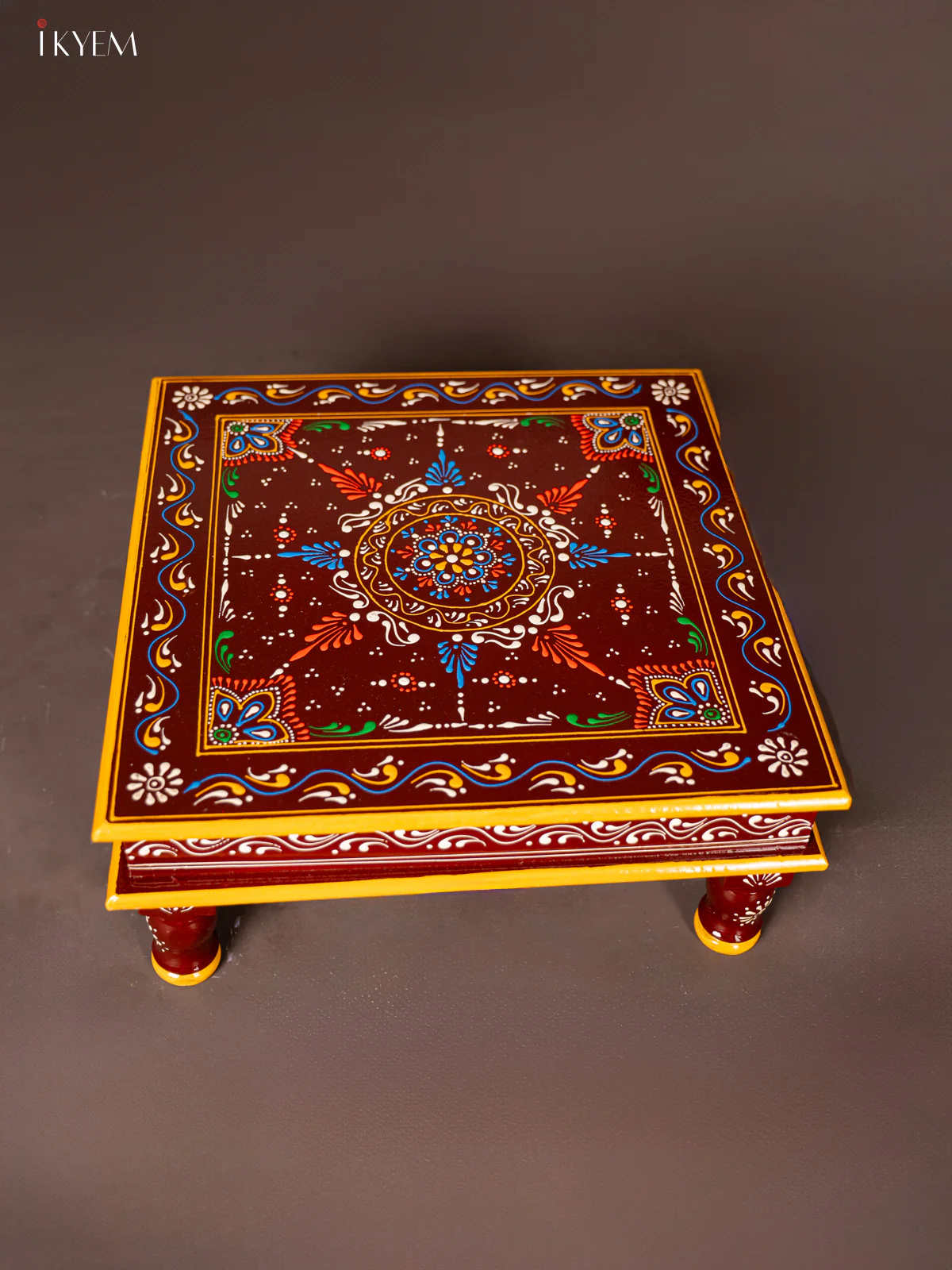 Wooden Hand Painted Manai/Bajot - Brown 15 Inches - KG16112