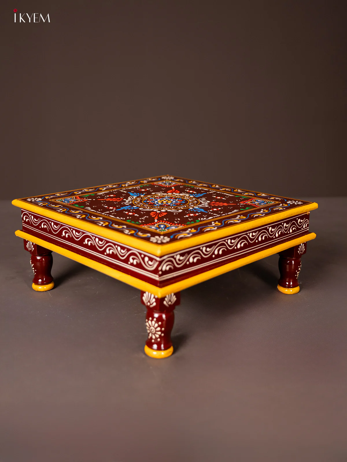 Wooden Hand Painted Manai/Bajot - Brown 15 Inches - KG16112 - Image 2