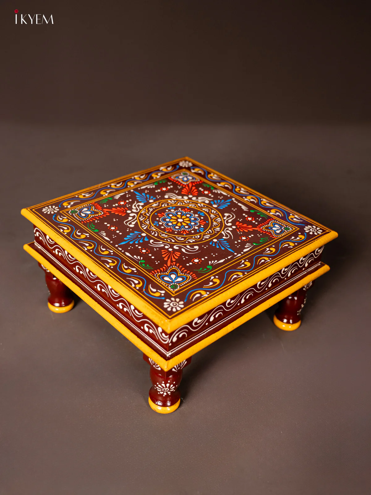 Wooden Hand Painted Manai/Bajot - Brown 12 Inches - KG16113 - Image 2