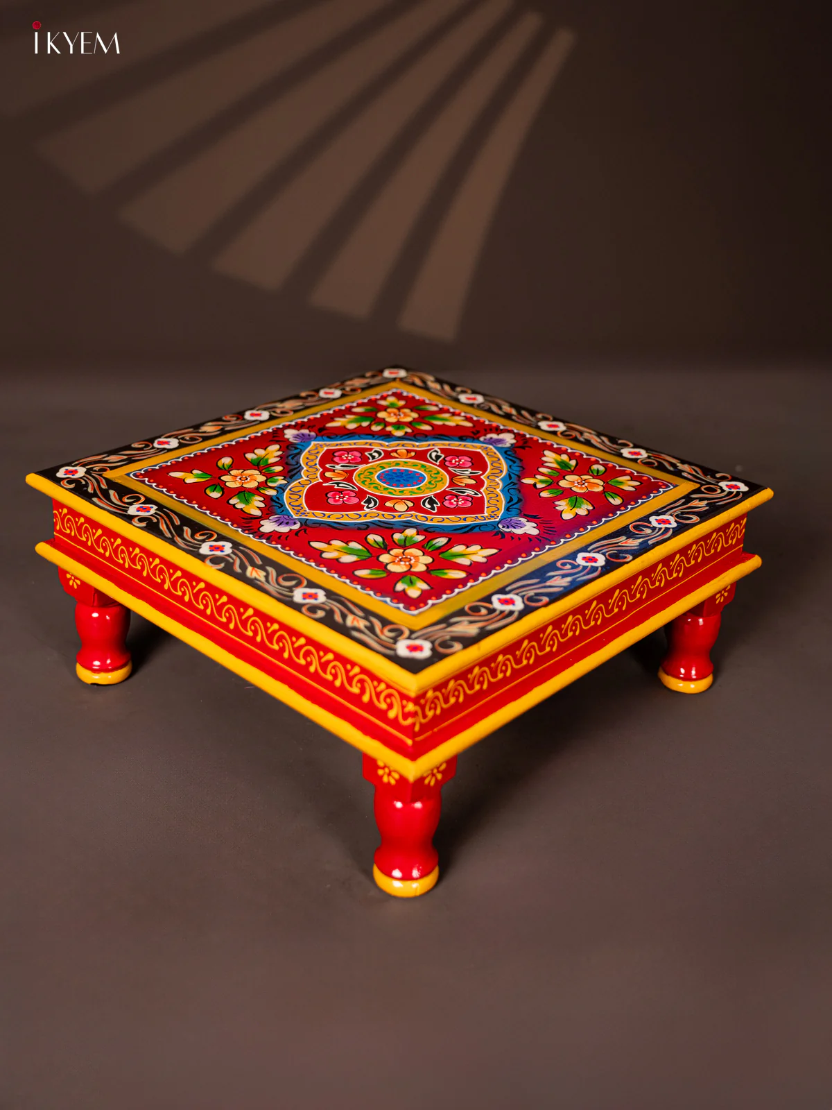 Wooden Hand Painted Manai/Bajot - Red 15 Inches - KG16115 - Image 3