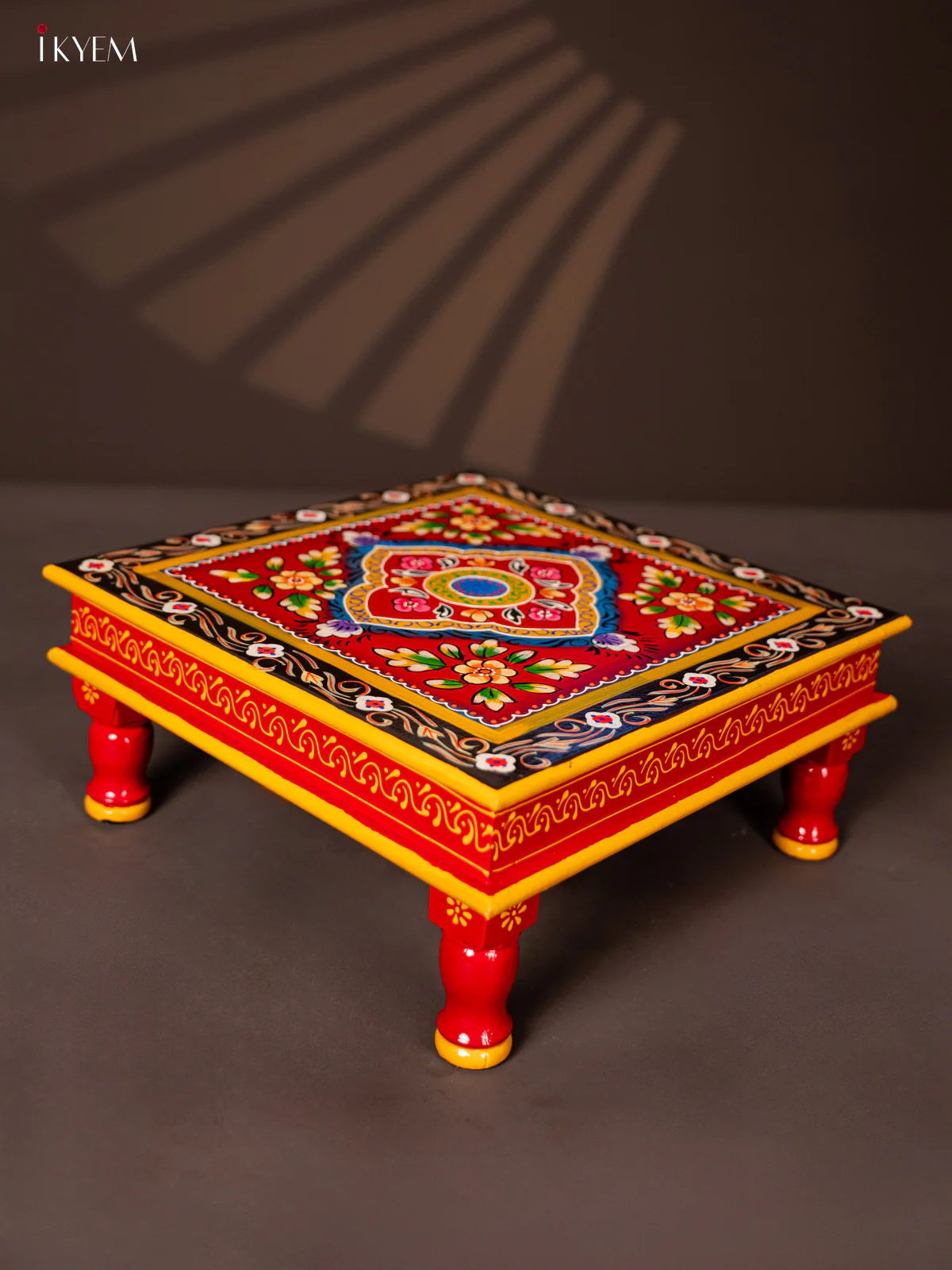 Wooden Hand Painted Manai/Bajot - Red 15 Inches - KG16115 - Image 4