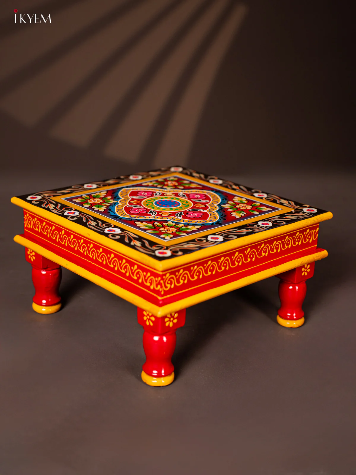 Wooden Hand Painted Manai/Bajot - Red 12 Inches - KG16116 - Image 4