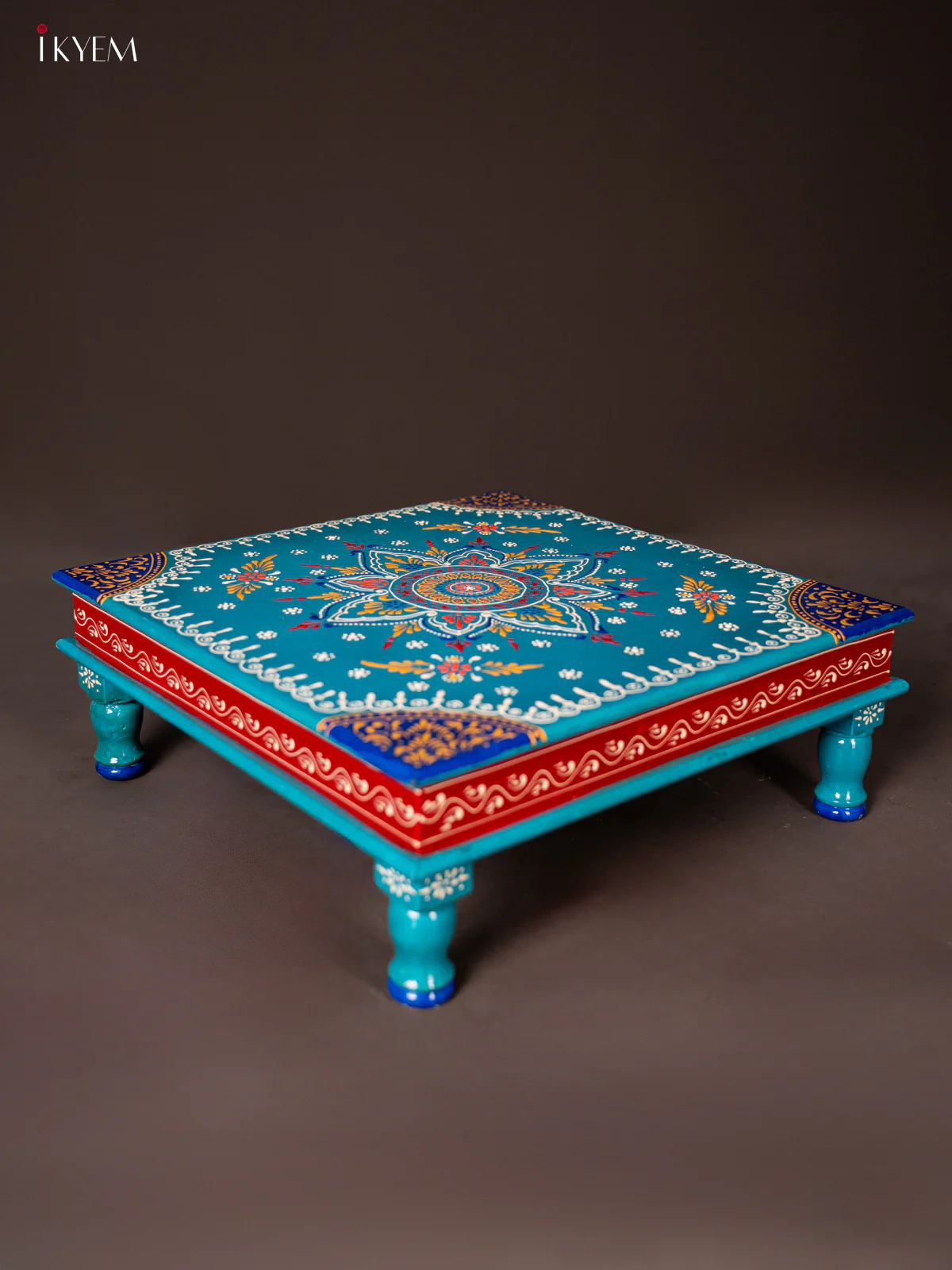 Wooden Hand Painted Manai/Bajot Stand - Sky Blue 18 Inches - KG16117 - Image 3