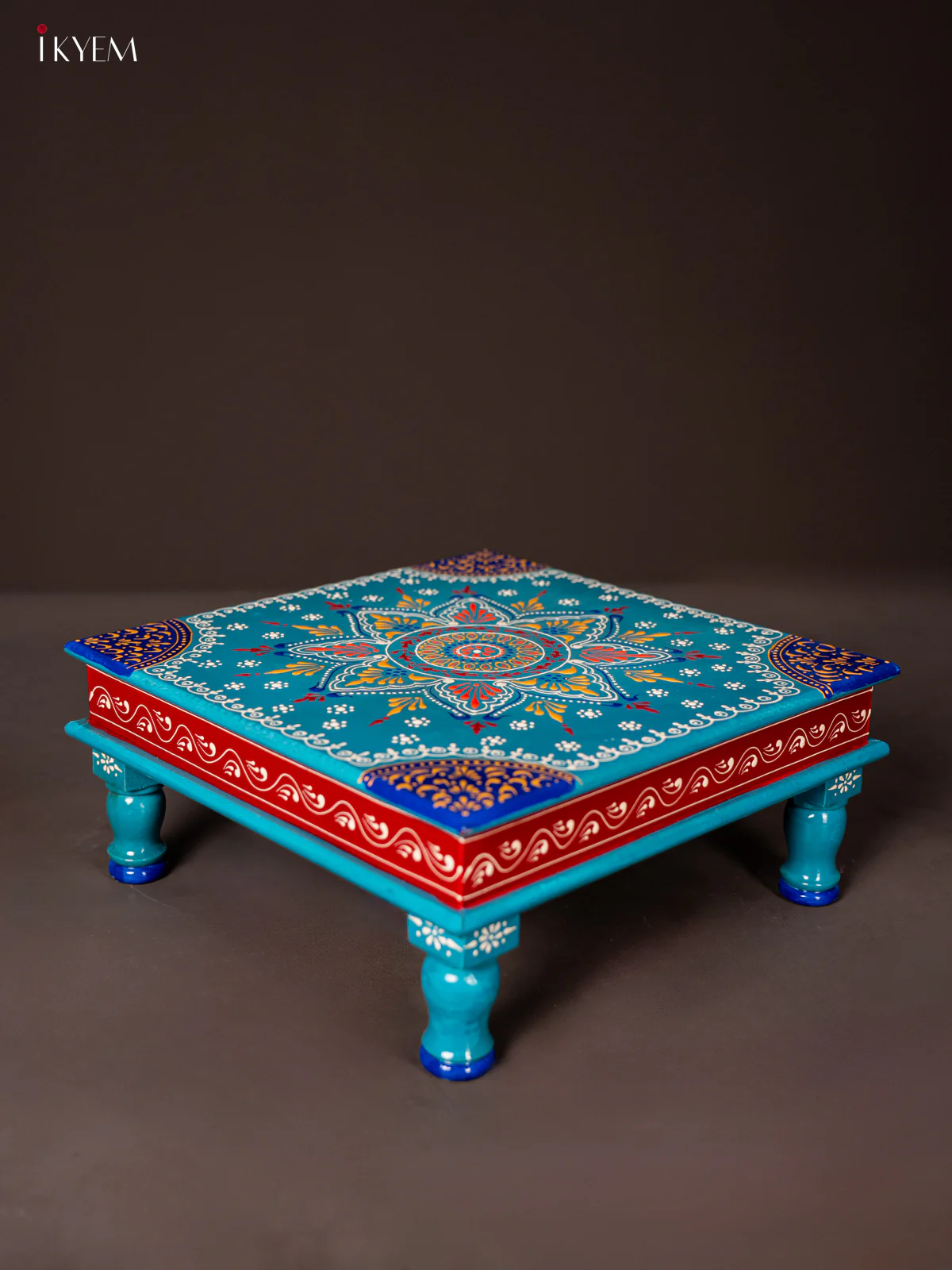 Wooden Hand Painted Manai/Bajot Stand - Sky Blue 15 Inches- KG16118 - Image 3