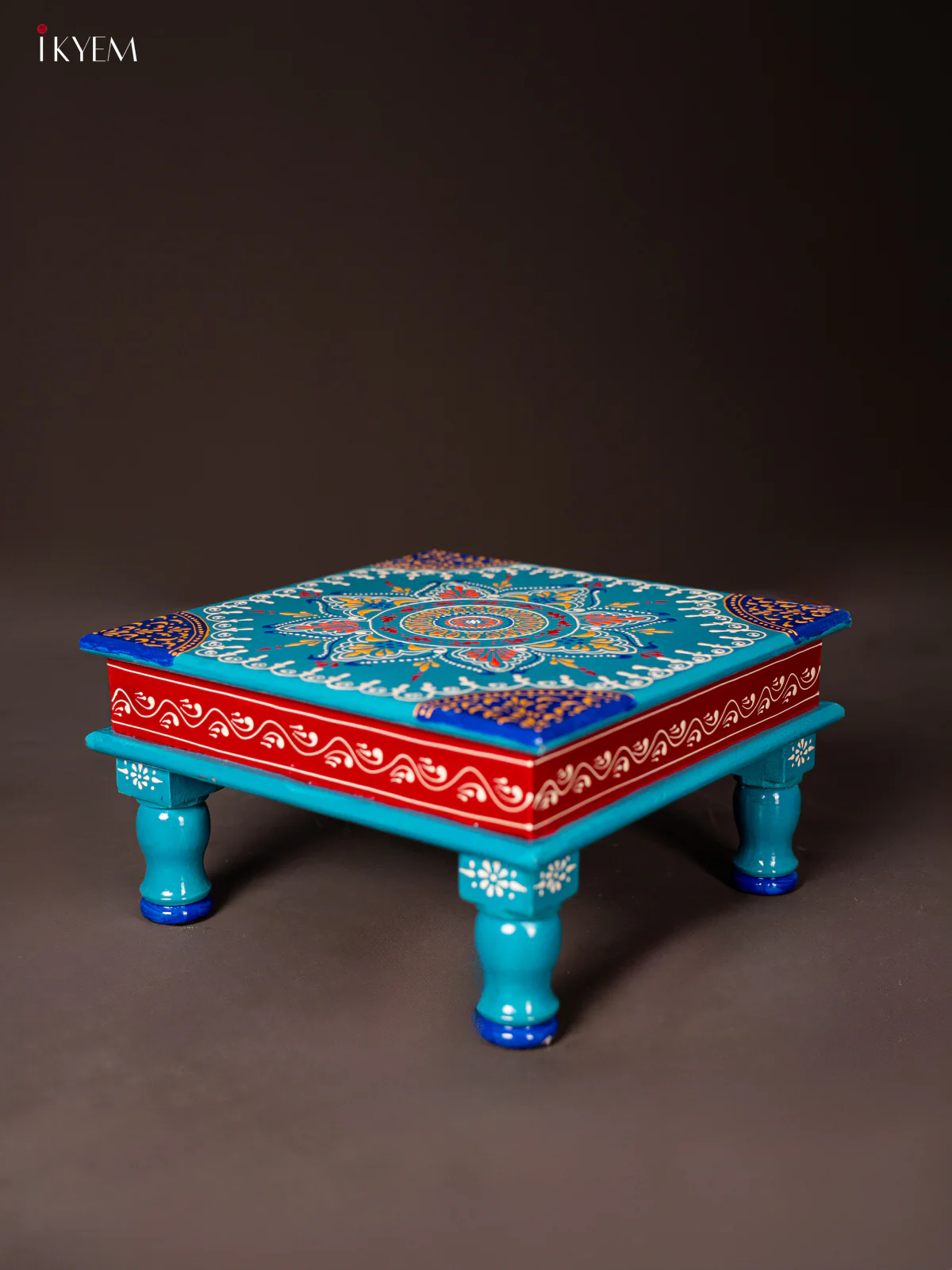 Wooden Hand Painted Manai/Bajot Stand - Sky Blue 12 Inches - KG16119 - Image 3
