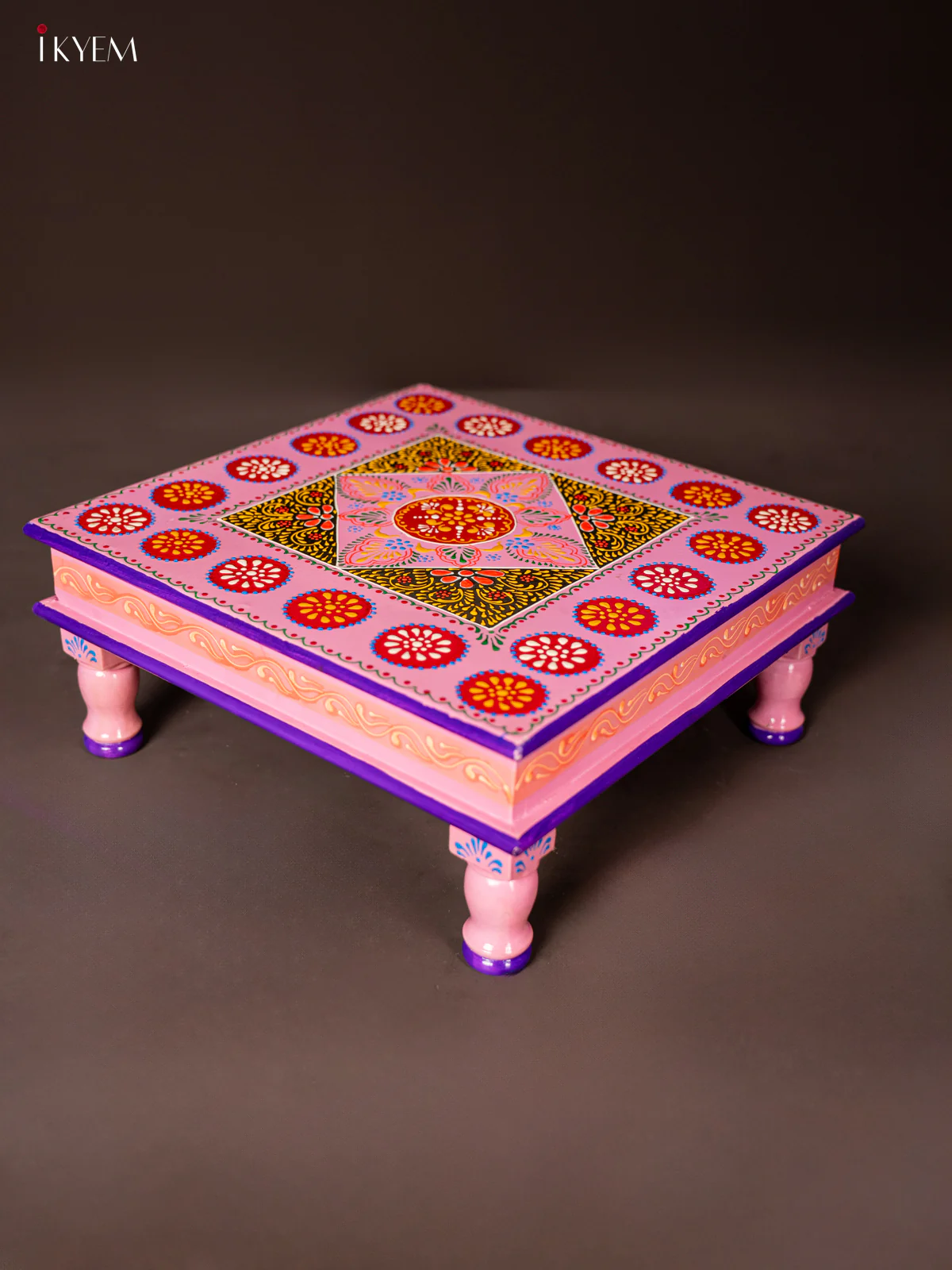 Wooden Hand Painted Manai/Bajot Stand - Baby Pink 15 Inches- KG16121 - Image 3