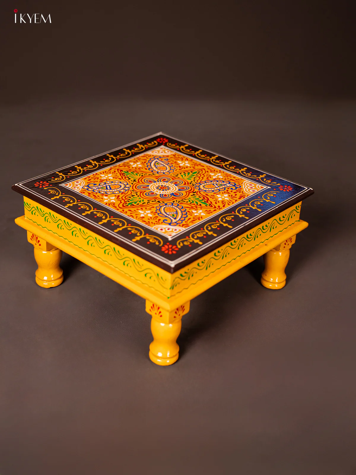 Wooden Hand Painted Manai/Bajot Stand - Yellow 12 Inches - KG16125 - Image 2