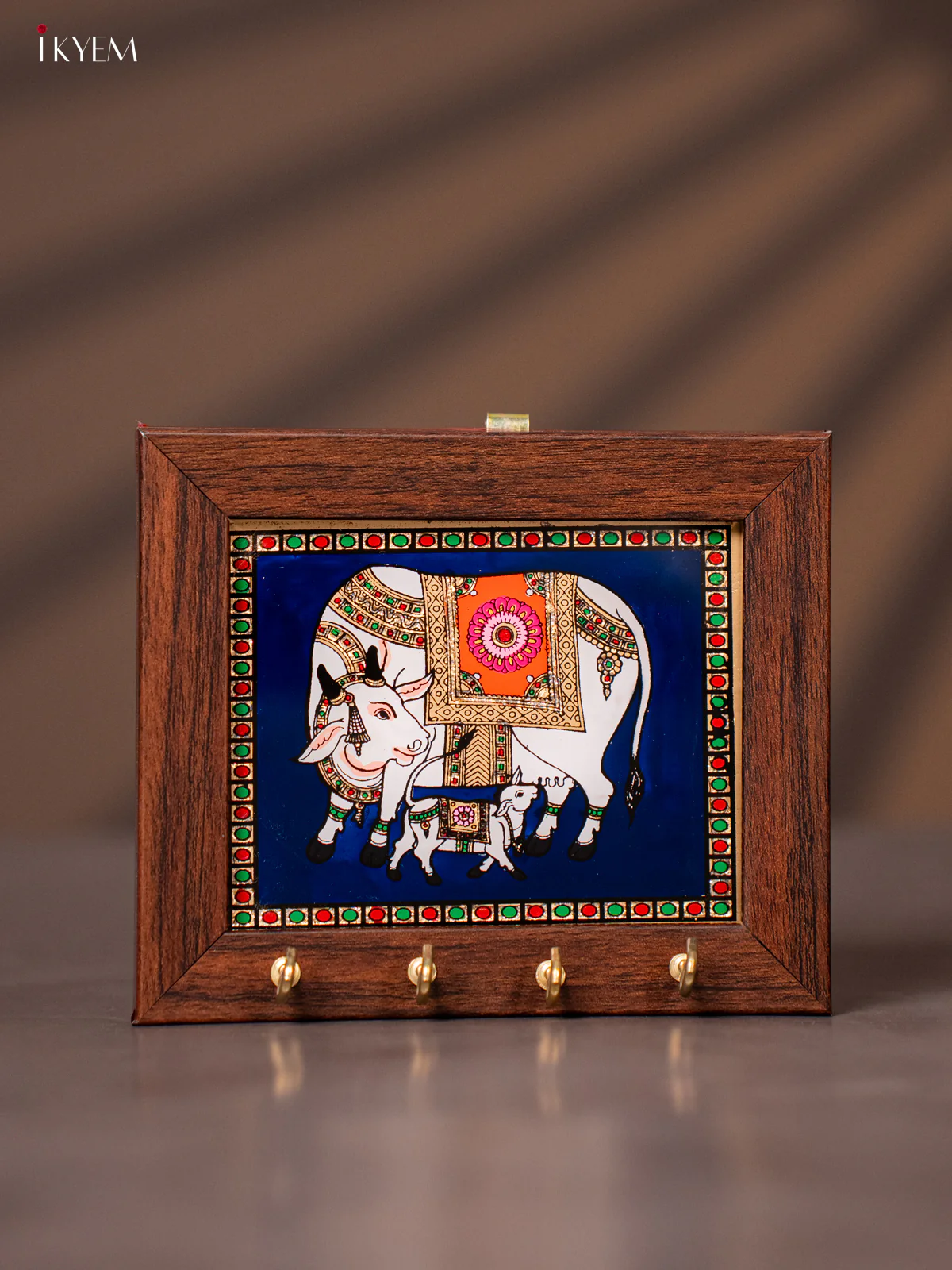 Reverse Glass Painted Keyhanger - cow and calf - Blue - (5x6) Inches - KG17112