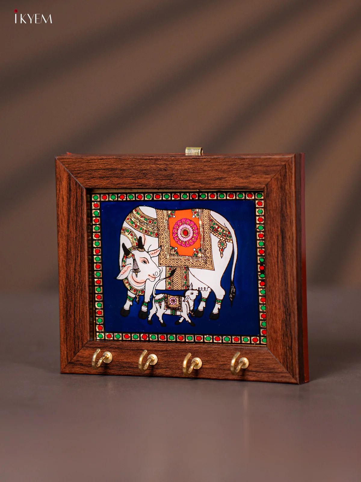 Reverse Glass Painted Keyhanger - cow and calf - Blue - (5x6) Inches - KG17112 - Image 3
