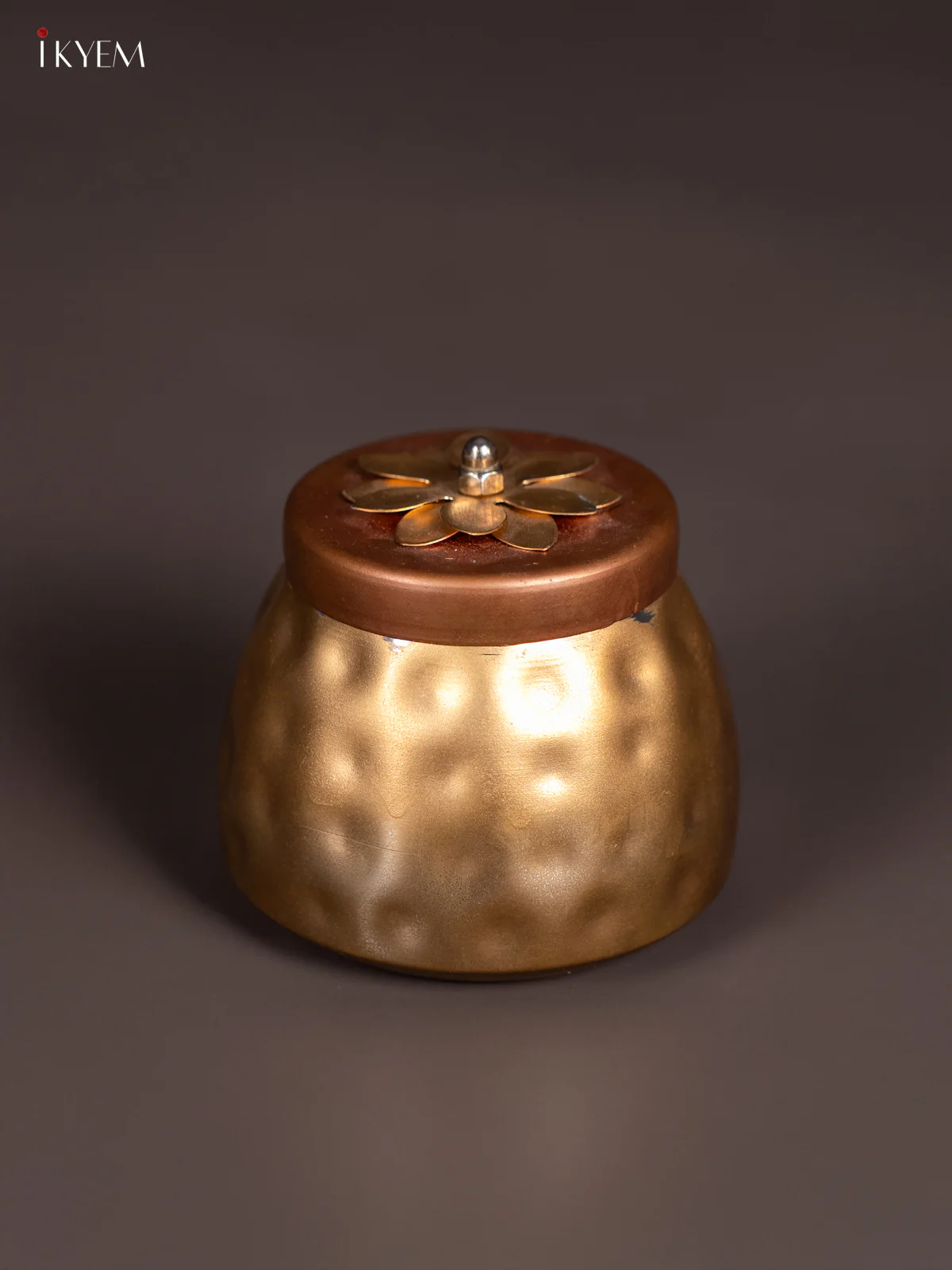 Golden Coated Dryfruit Nuts Jar with Floral Embossed Lid - 4 Inch - KG17113