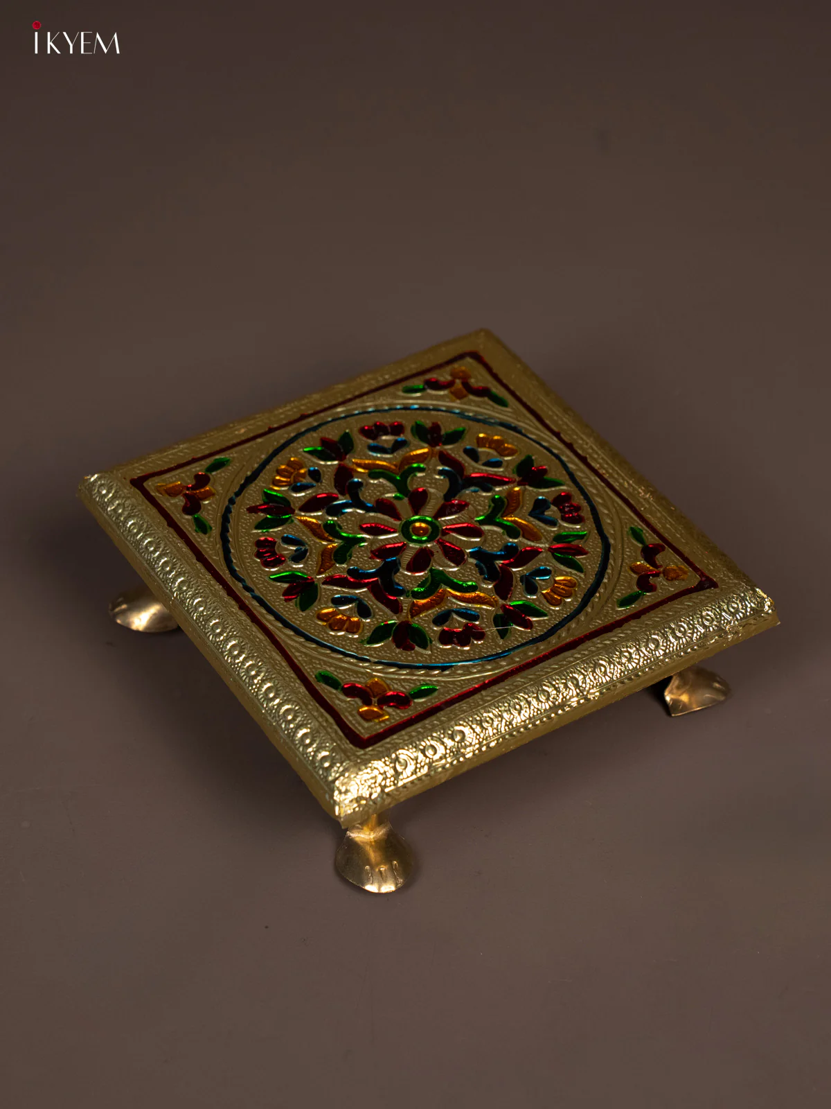 Floral Design Gold Oxidised Meenakari Manai - (4×4) Inch - KG21111