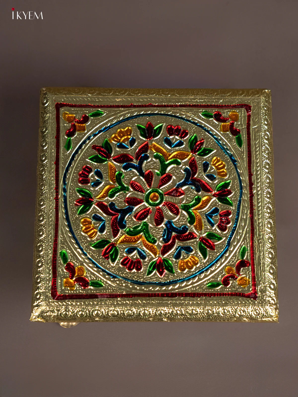 Floral Design Gold Oxidised Meenakari Manai - (4×4) Inch - KG21111 - Image 4