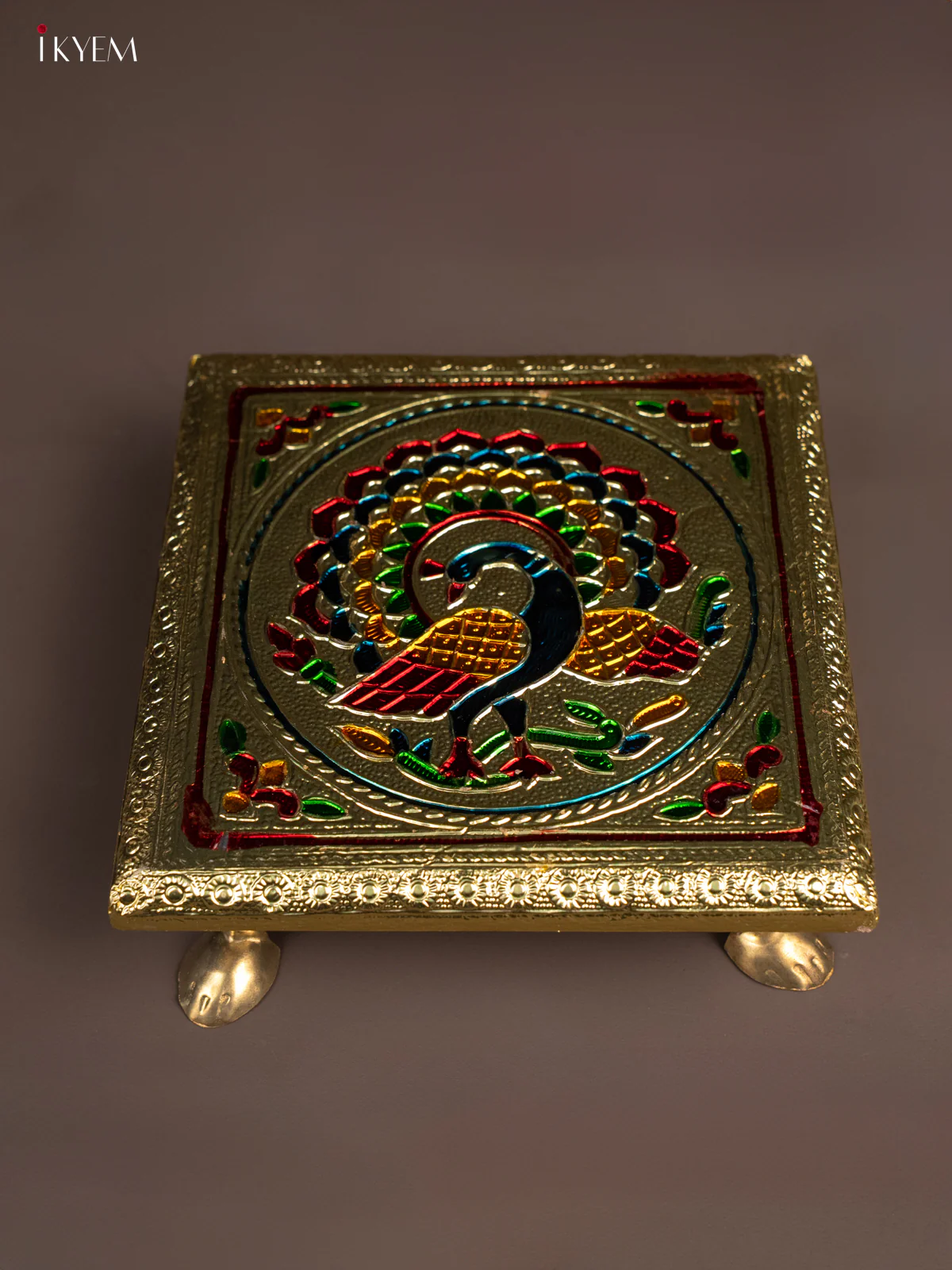 Peacock Design Gold Oxidized Meenakari Manai - (4×4) Inch - KG21112 - Image 2