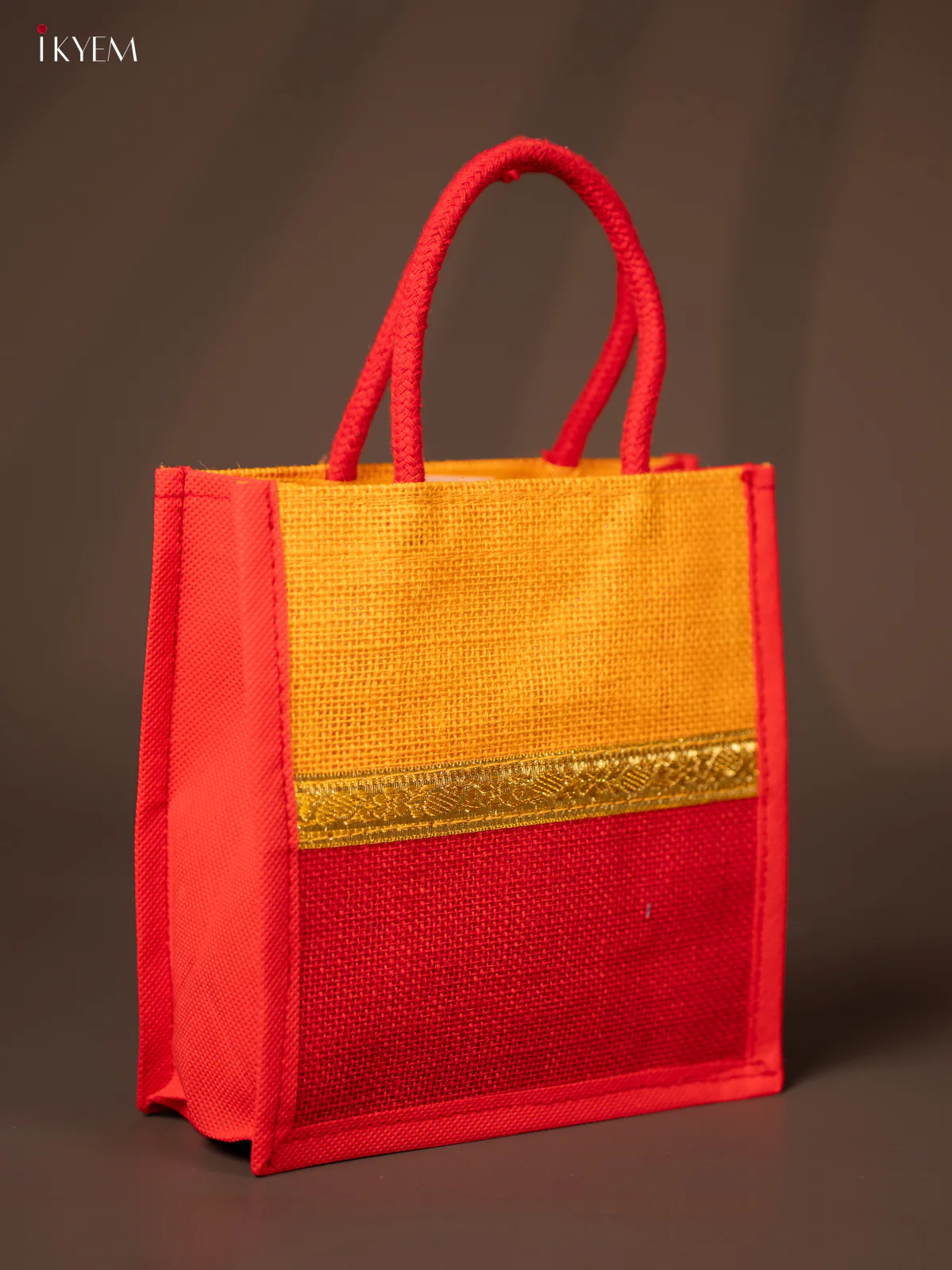 Jute bag - Yellow with Red - 8 Inches - KG22114 - Image 2