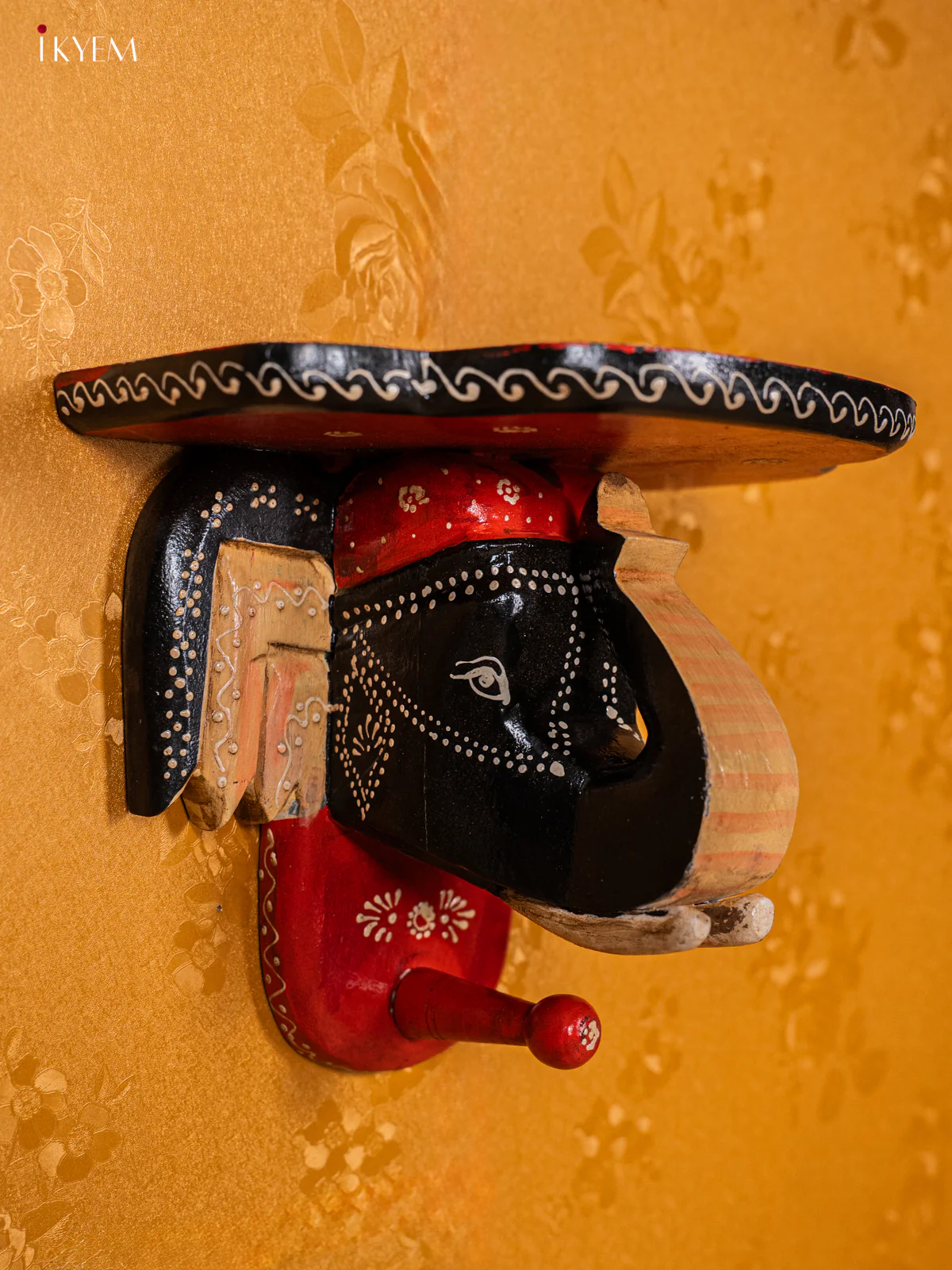 Hand-Painted Wooden Elephant Head Wall Shelf - 9 Inches - KG22126 - Image 4