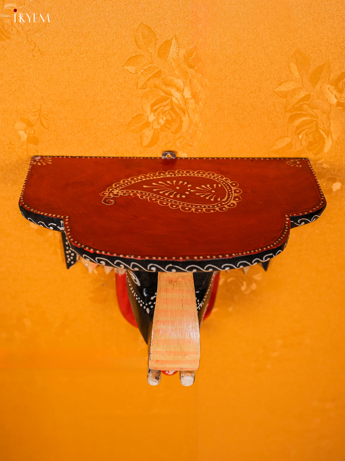 Hand-Painted Wooden Elephant Head Wall Shelf - 9 Inches - KG22126 - Image 5