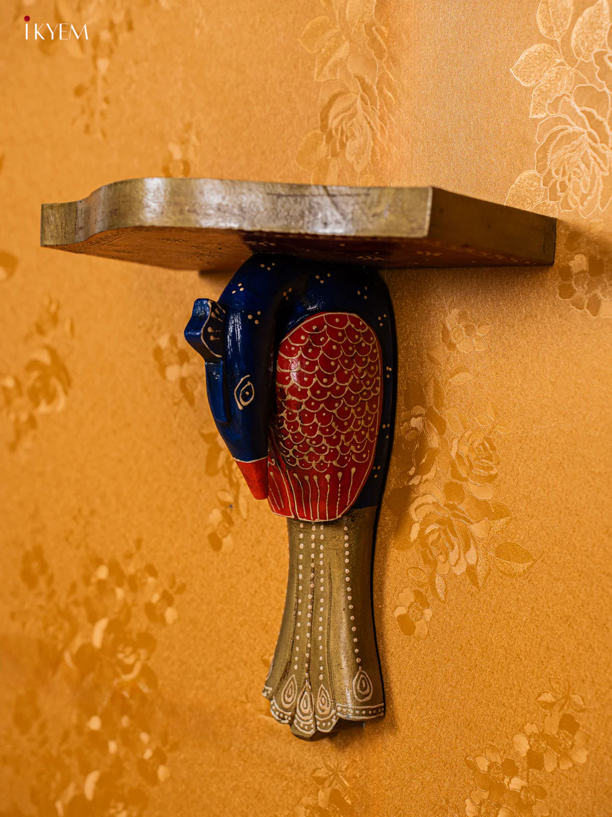 Wooden Peacock Wall Shelf