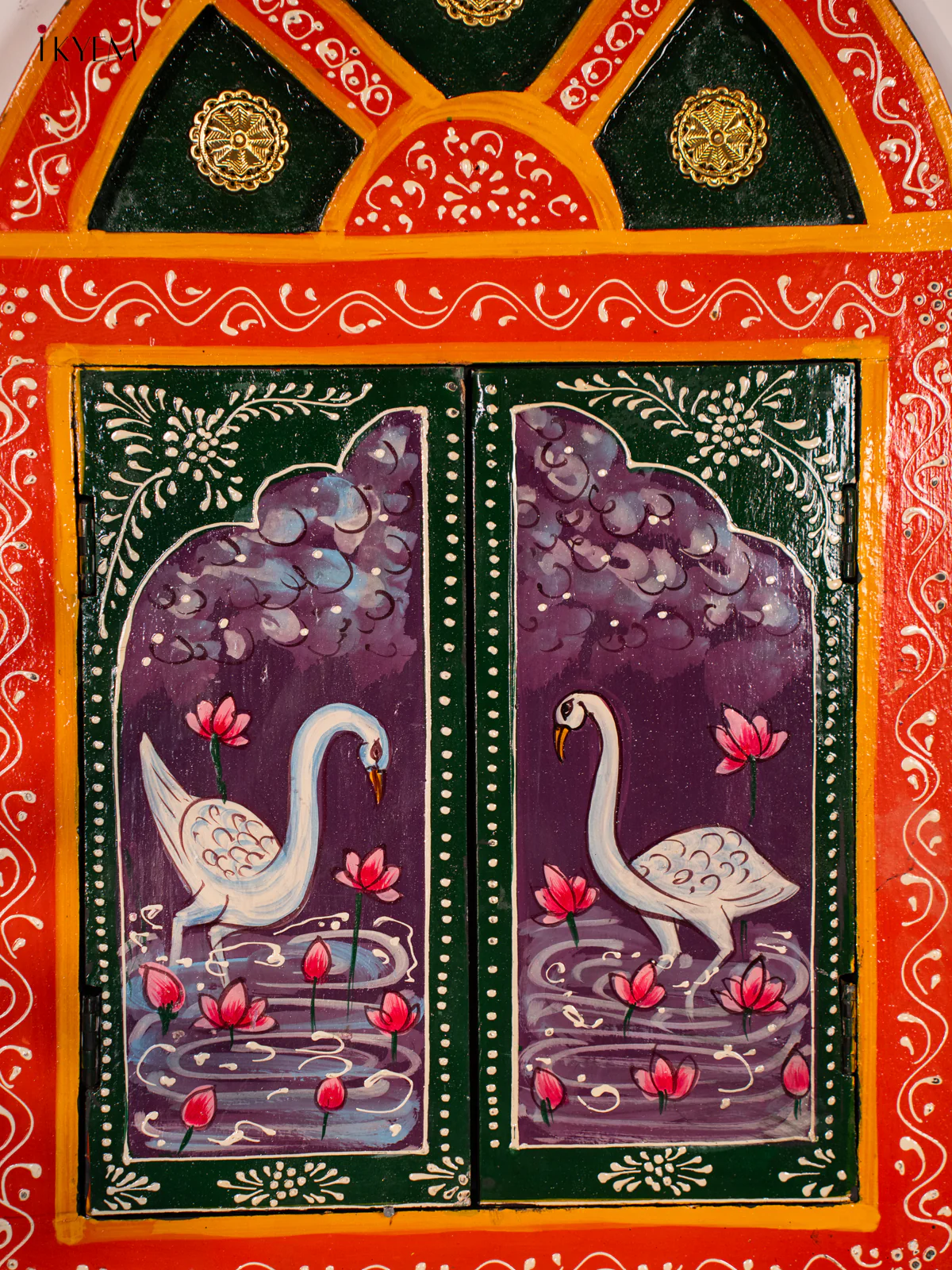 Wooden Hand Painted Jharokha with Brass Work - Yellow - KG22137 - Image 3