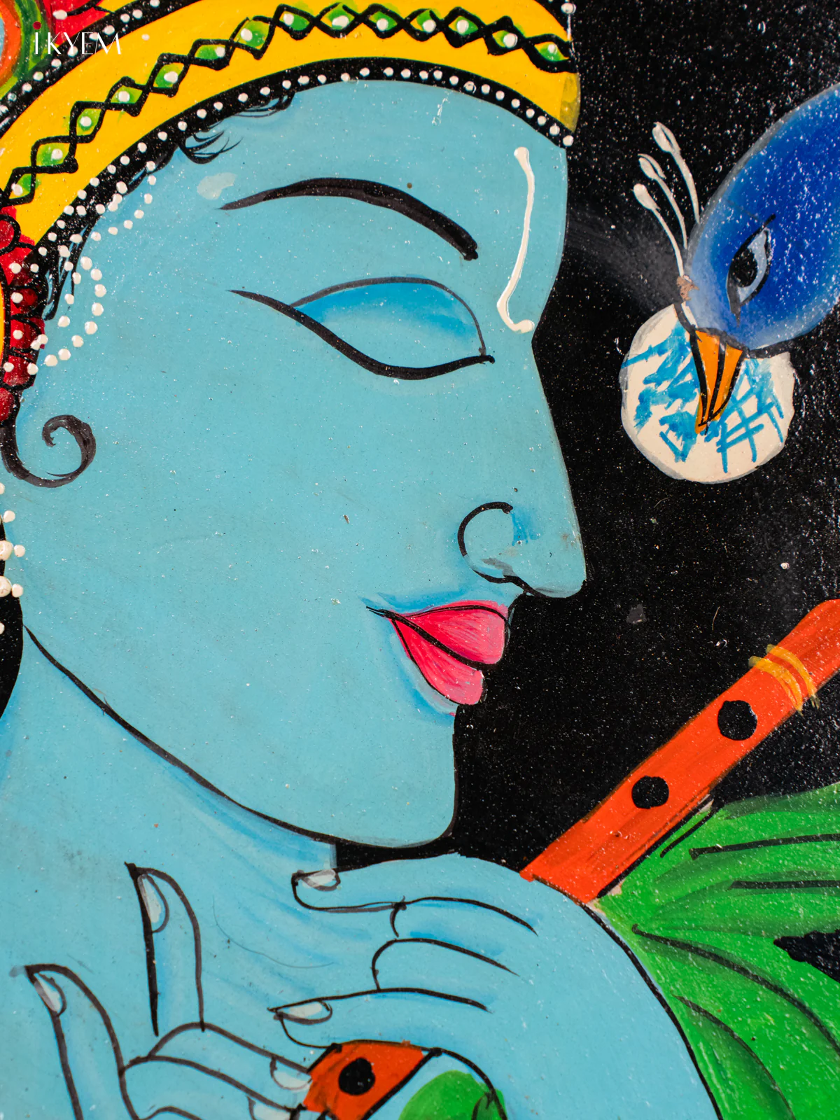 Wooden Handpainted Krishna wall plate - Image 2