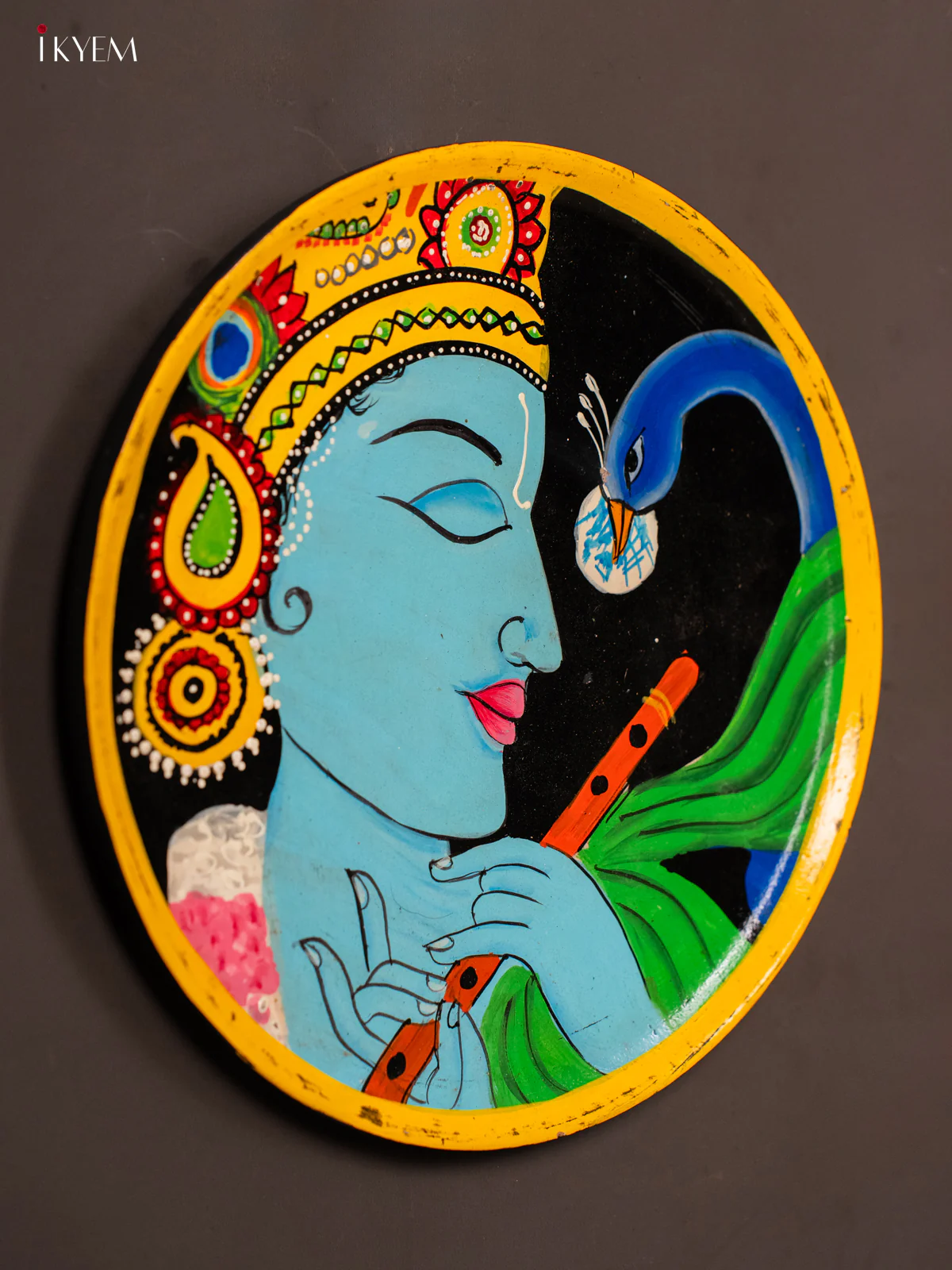 Wooden Handpainted Krishna wall plate - Image 3