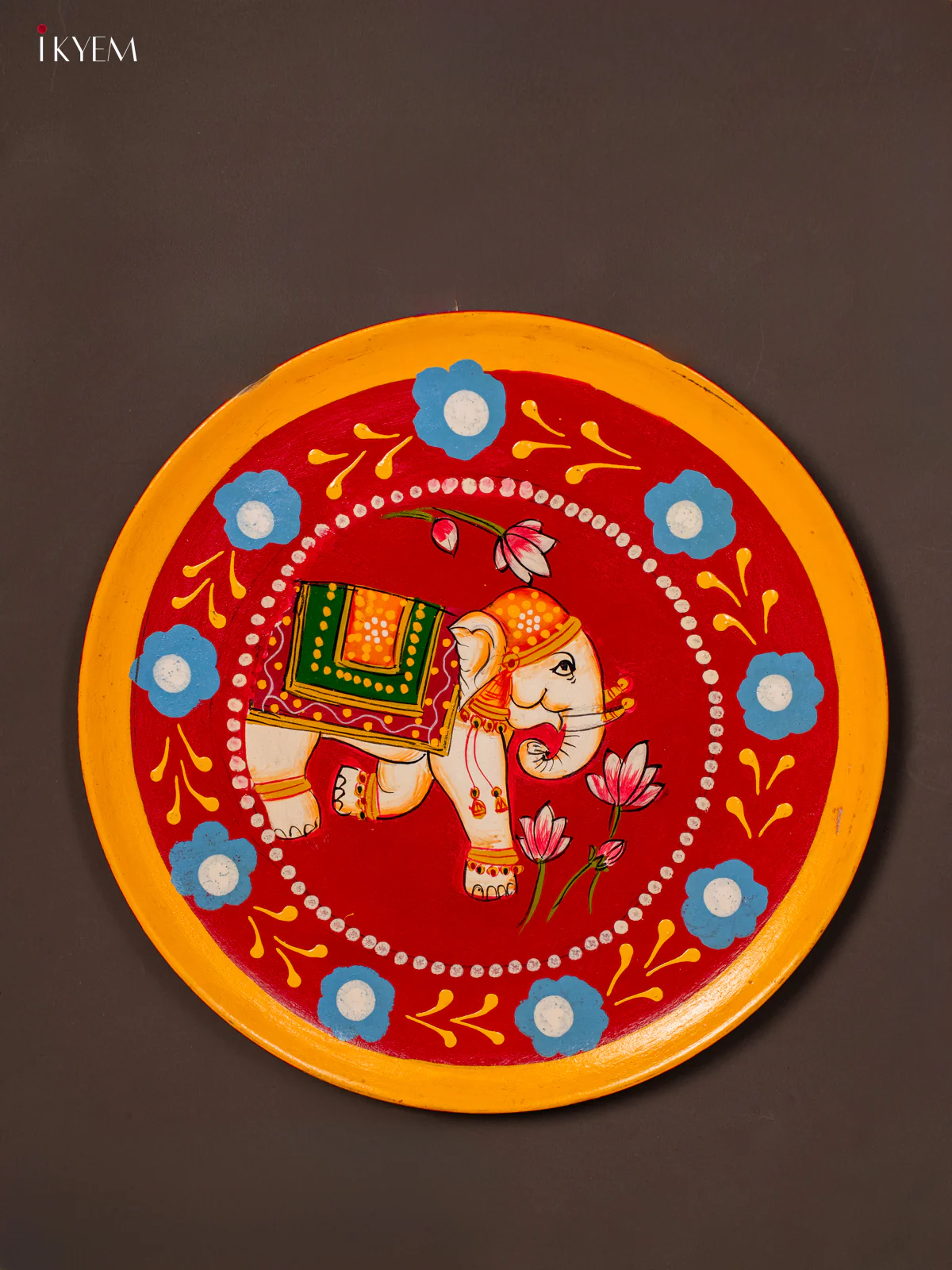 Wooden Handpainted Elephant wall plate - Red
